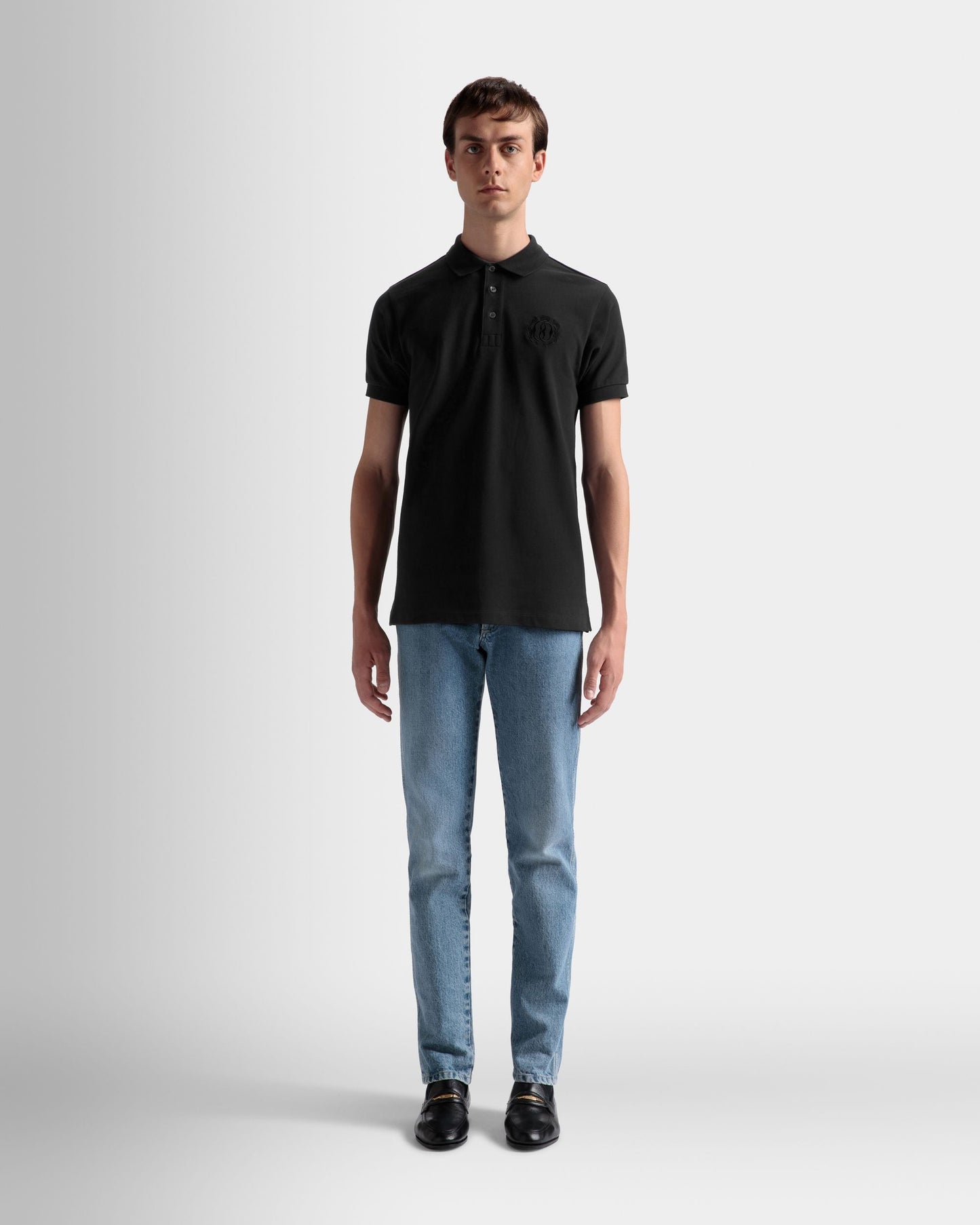 Emblem Polo | Men's Polo | Black Cotton | Bally | On Model Front