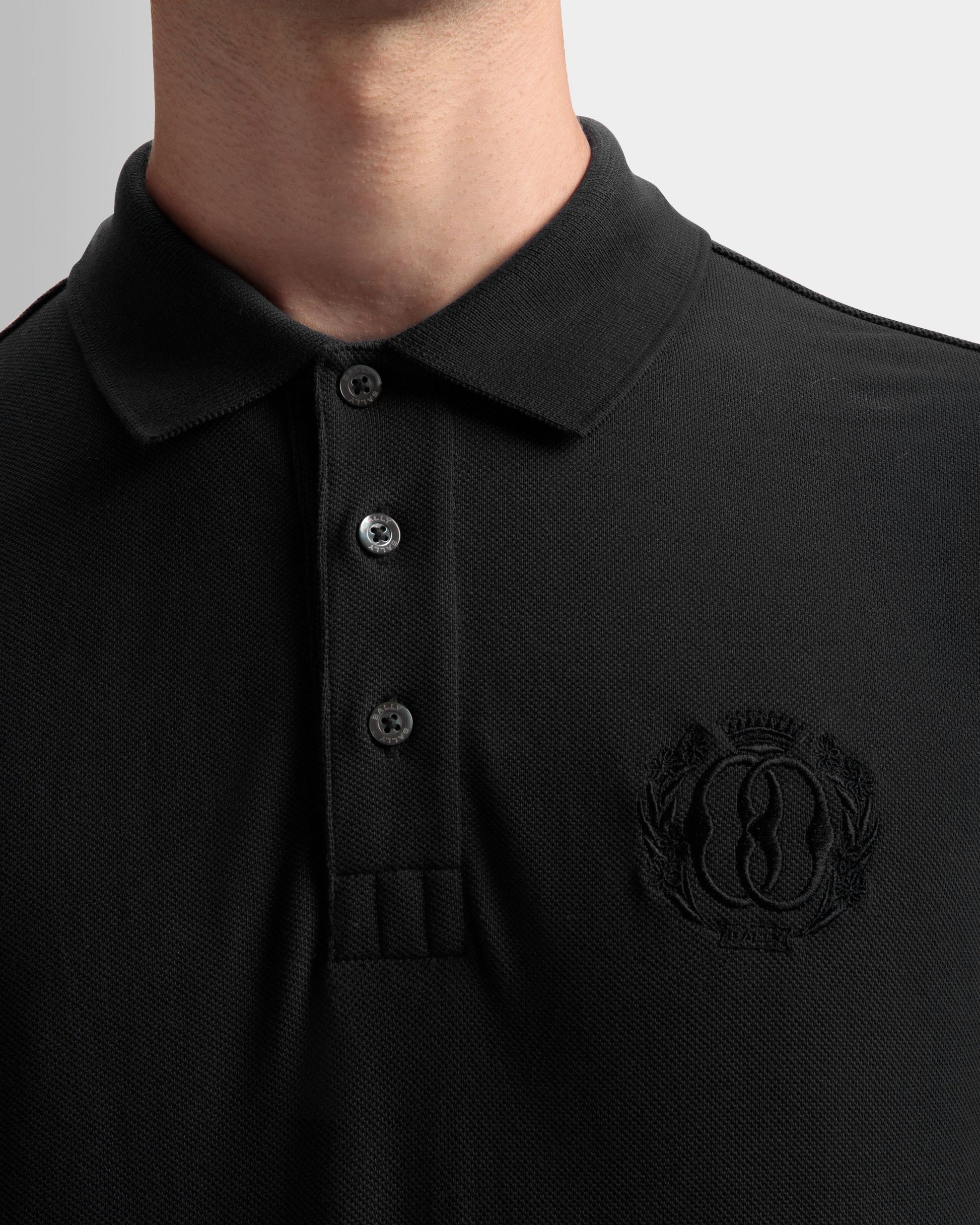 Emblem Polo | Men's Polo | Black Cotton | Bally | On Model Detail