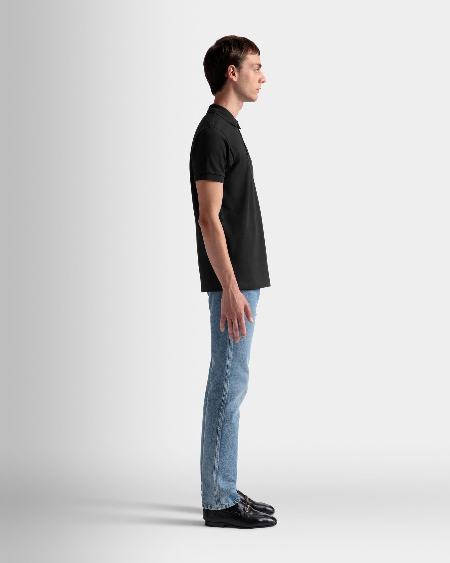 Emblem Polo | Men's Polo | Black Cotton | Bally | On Model 3/4 Front
