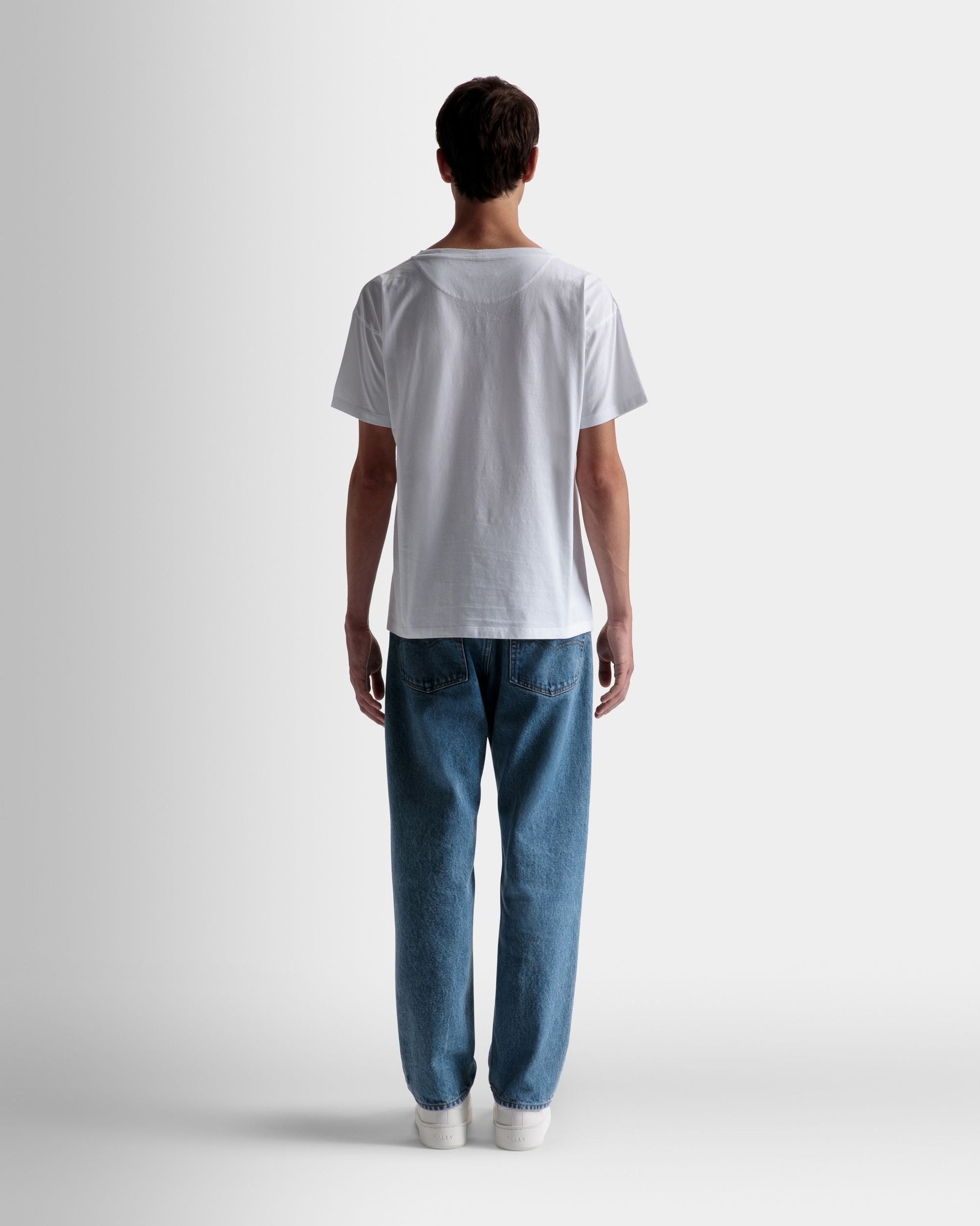 Train Motif T-Shirt | Men's T-Shirt | White Cotton | Bally | On Model Back