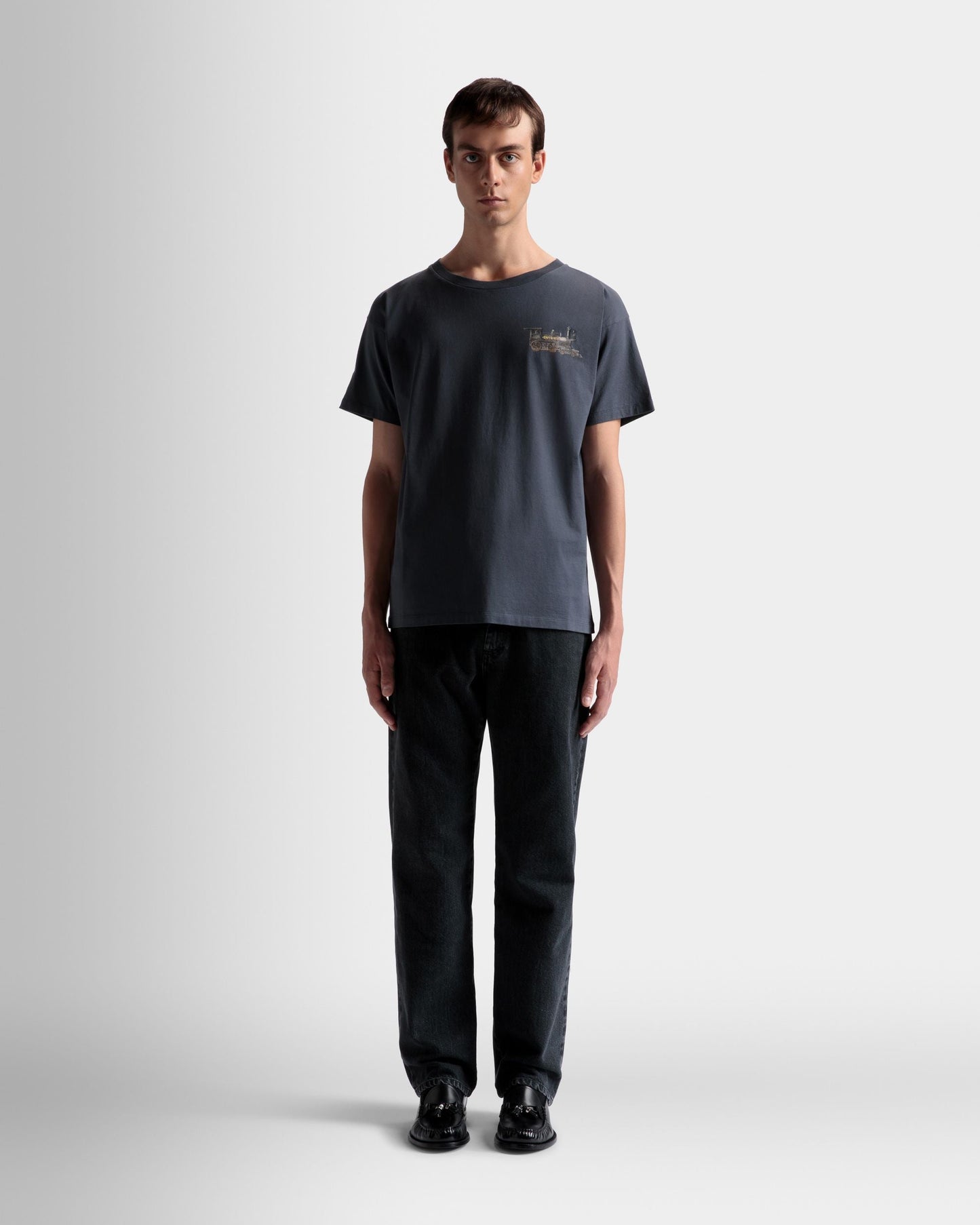 Train Motif T-Shirt | Men's T-Shirt | Stone Cotton | Bally | On Model Front