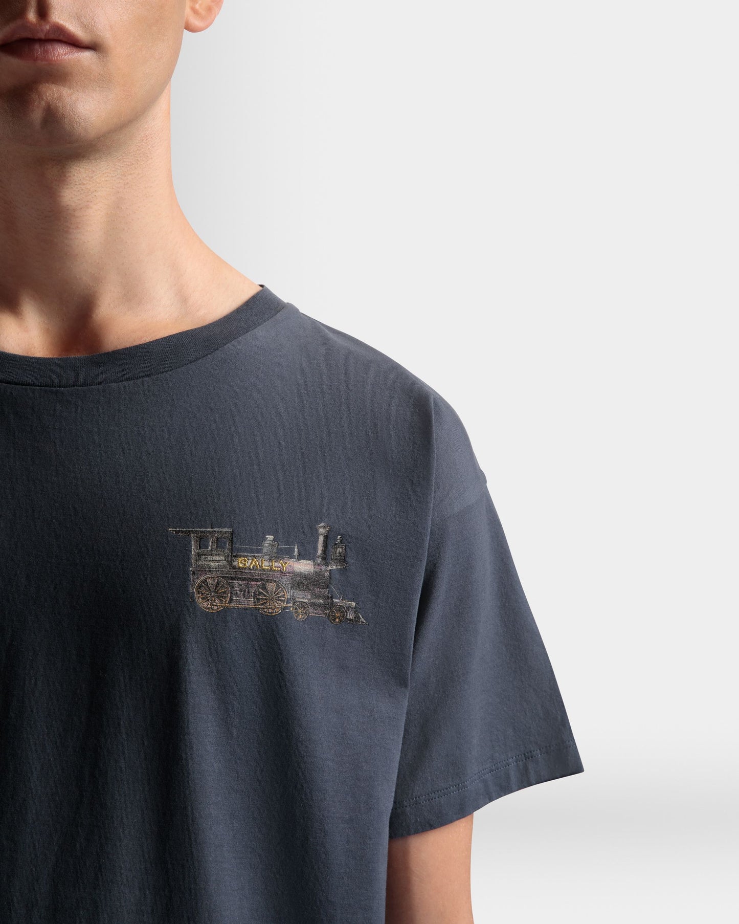 Train Motif T-Shirt | Men's T-Shirt | Stone Cotton | Bally | On Model Detail