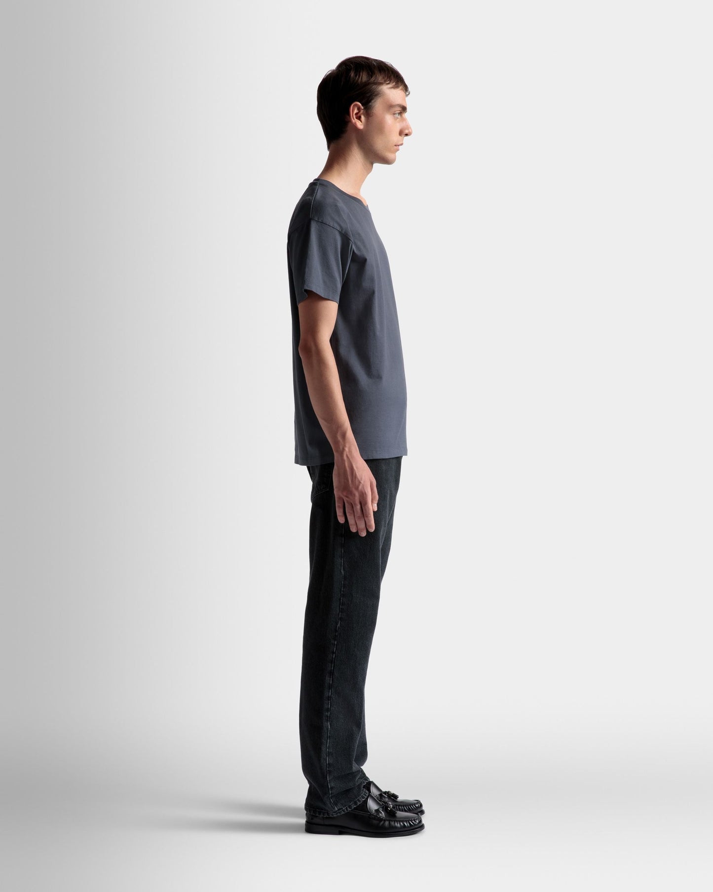 Train Motif T-Shirt | Men's T-Shirt | Stone Cotton | Bally | On Model 3/4 Front