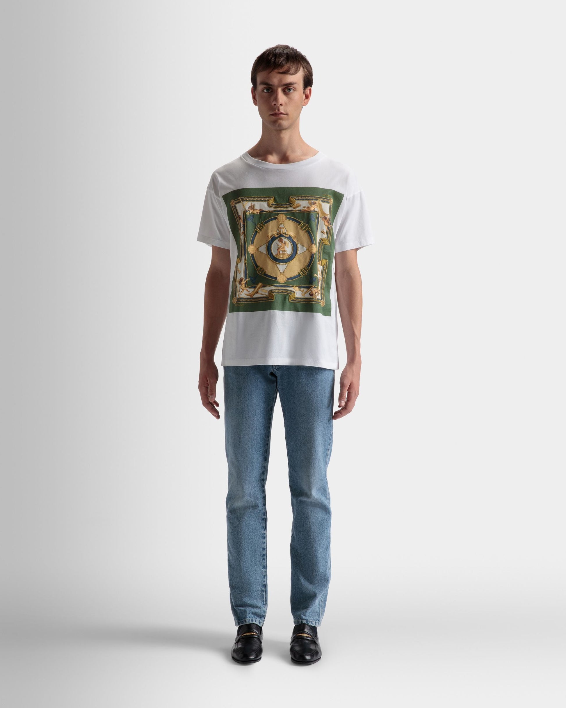 Printed T-Shirt | Men's T-Shirt | White Cotton | Bally | On Model Front