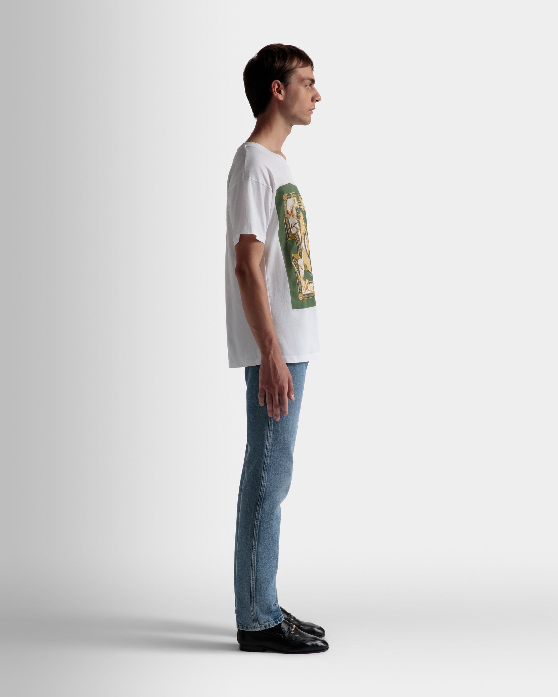 Printed T-Shirt | Men's T-Shirt | White Cotton | Bally | On Model 3/4 Front
