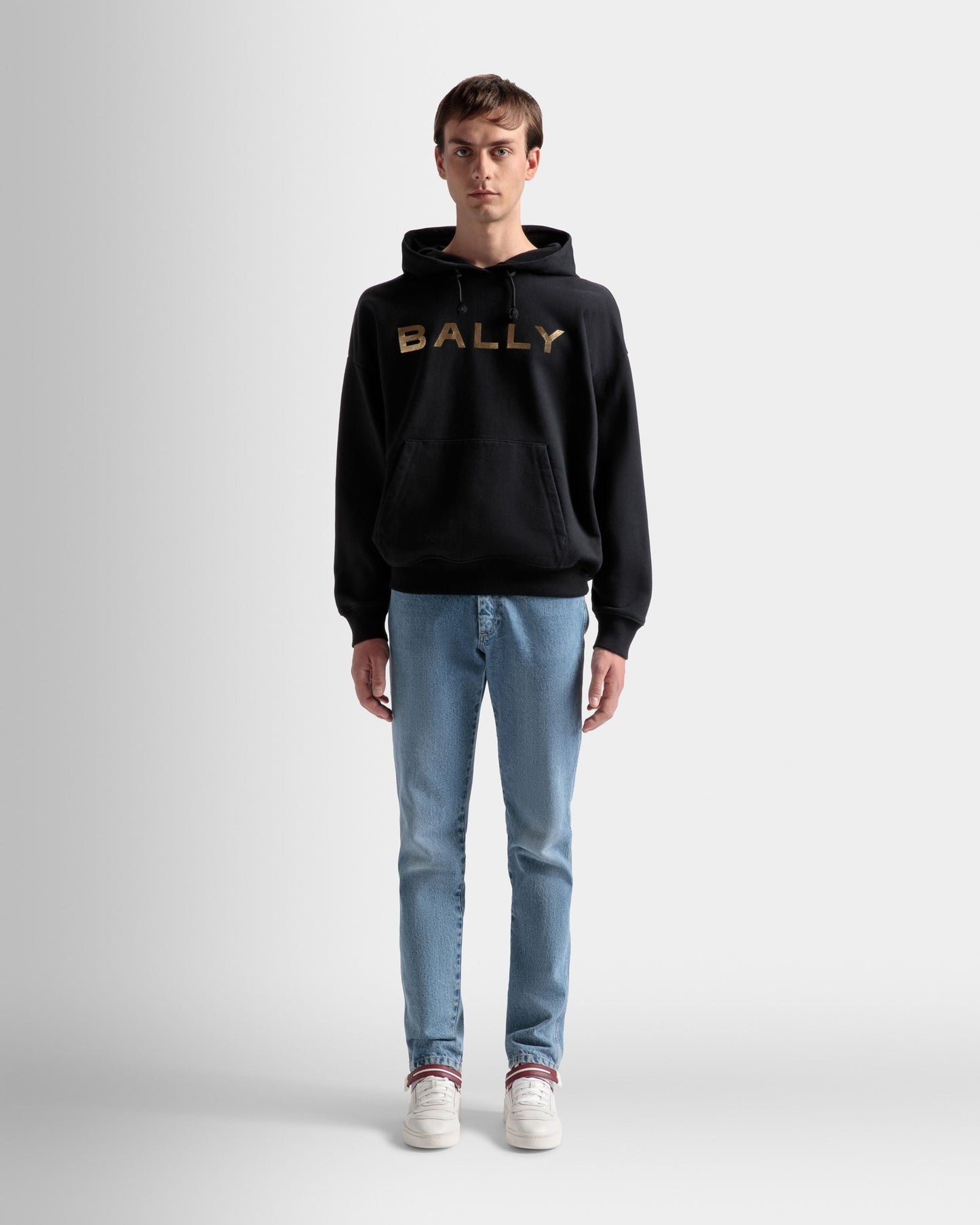 Logo Hooded Sweatshirt | Men's Sweatshirt | Black Cotton | Bally | On Model Front