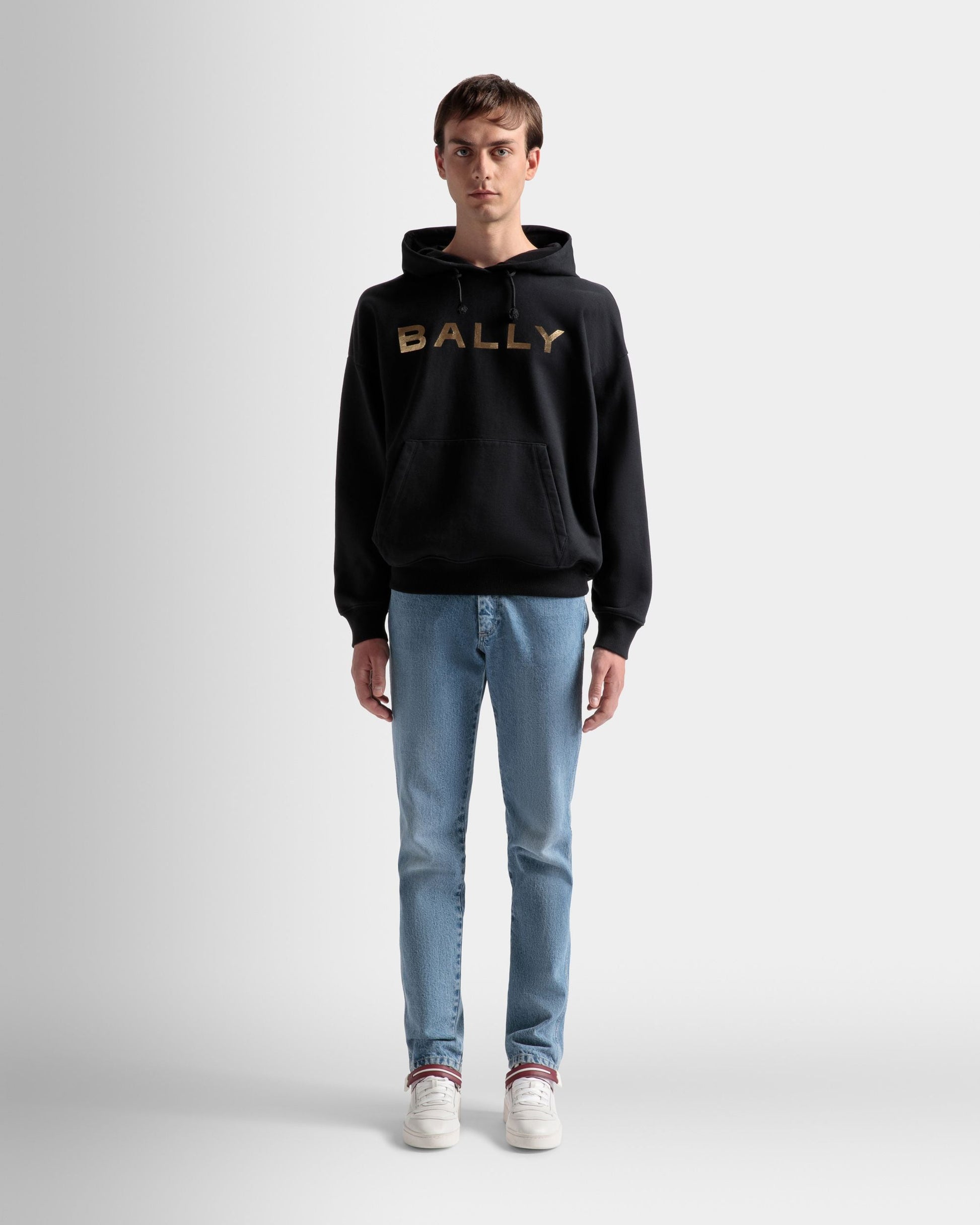 Logo Hooded Sweatshirt | Men's Sweatshirt | Black Cotton | Bally | On Model Front