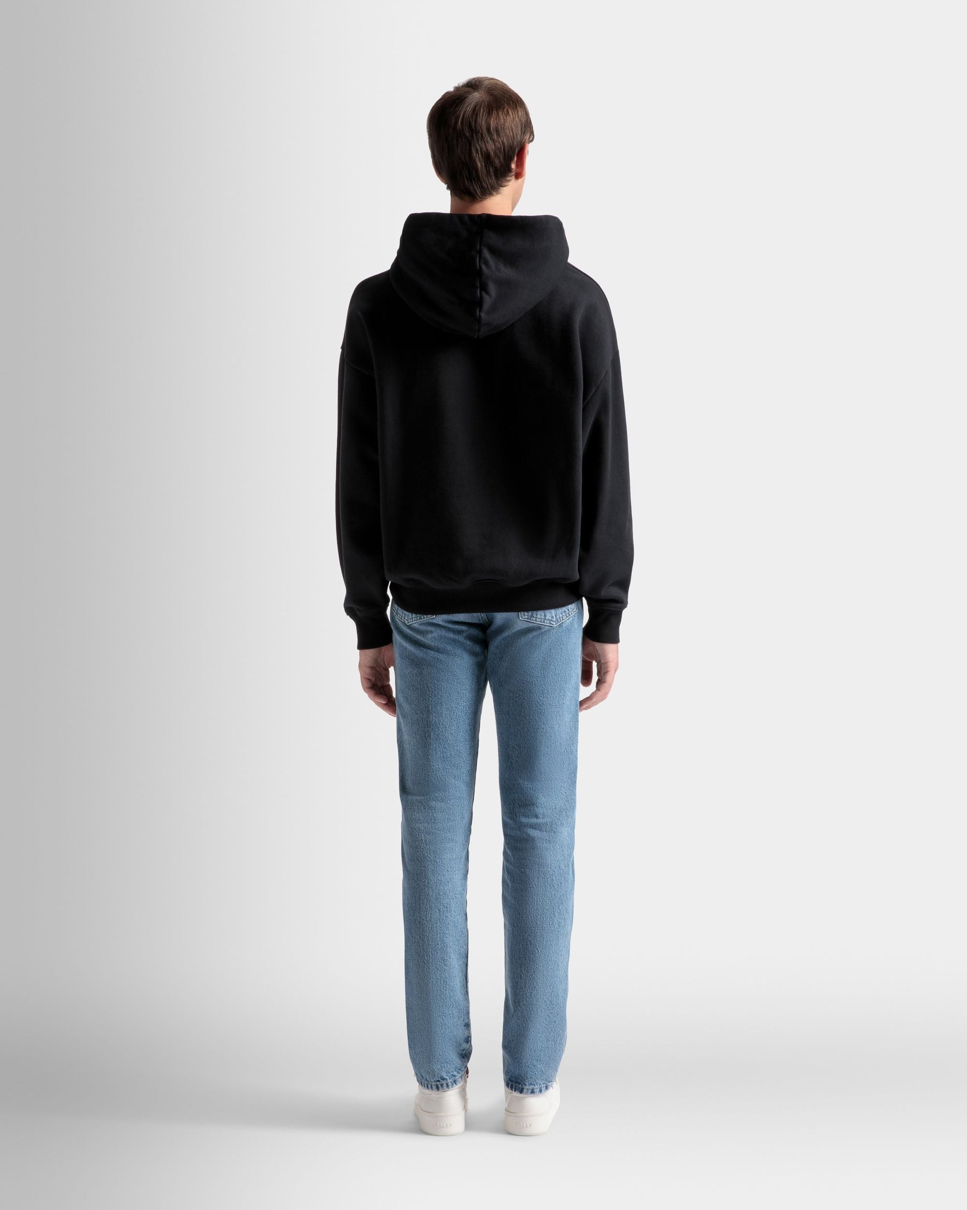 Logo Hooded Sweatshirt | Men's Sweatshirt | Black Cotton | Bally | On Model Back