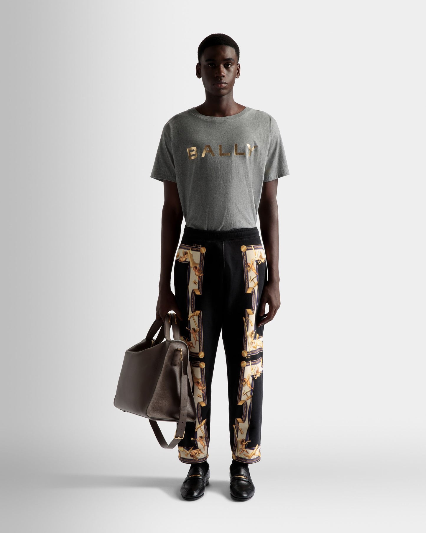 Logo T-Shirt | Men's T-Shirt | Grey Melange Cotton | Bally | On Model Front