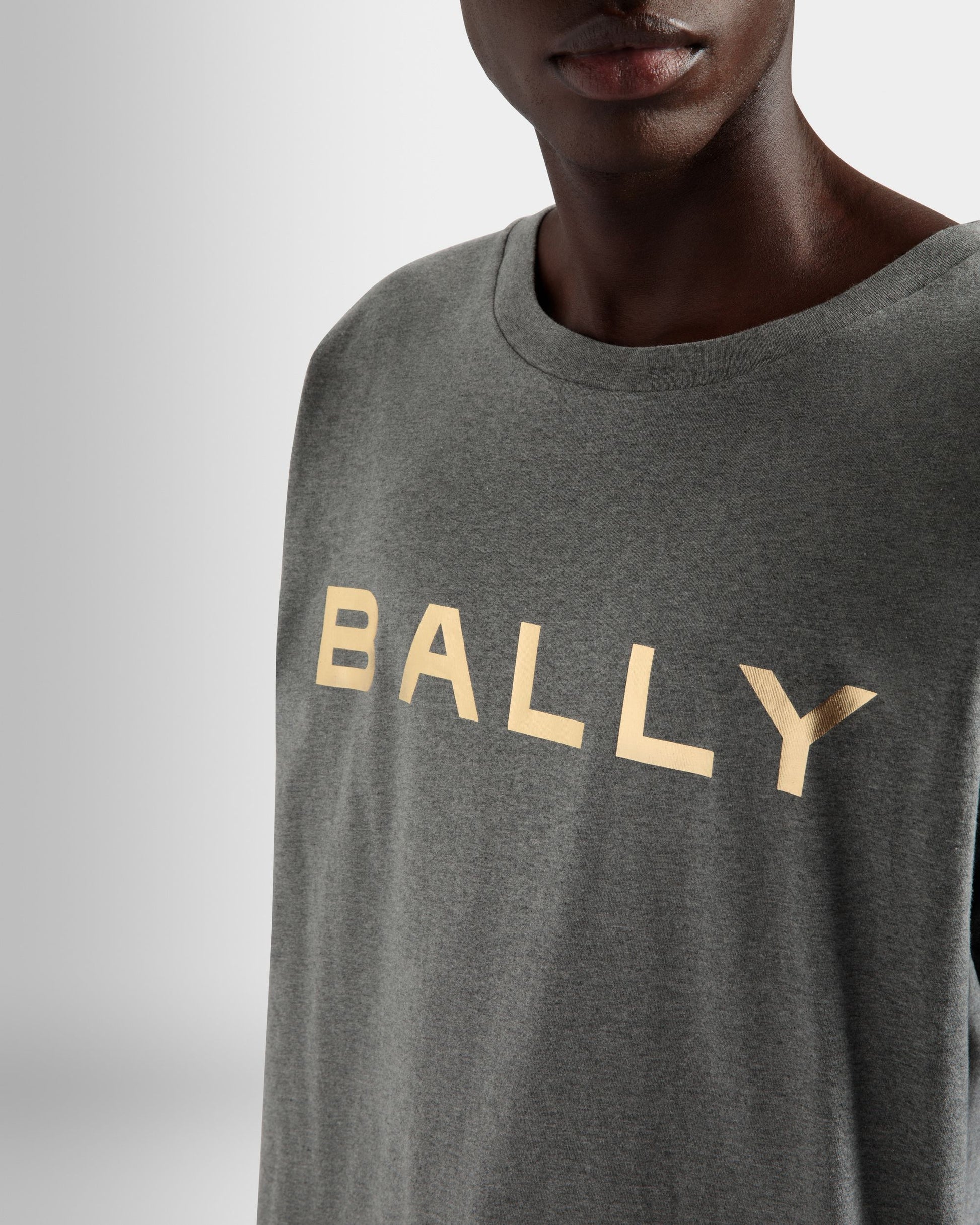 Logo T-Shirt | Men's T-Shirt | Grey Melange Cotton | Bally | On Model Detail