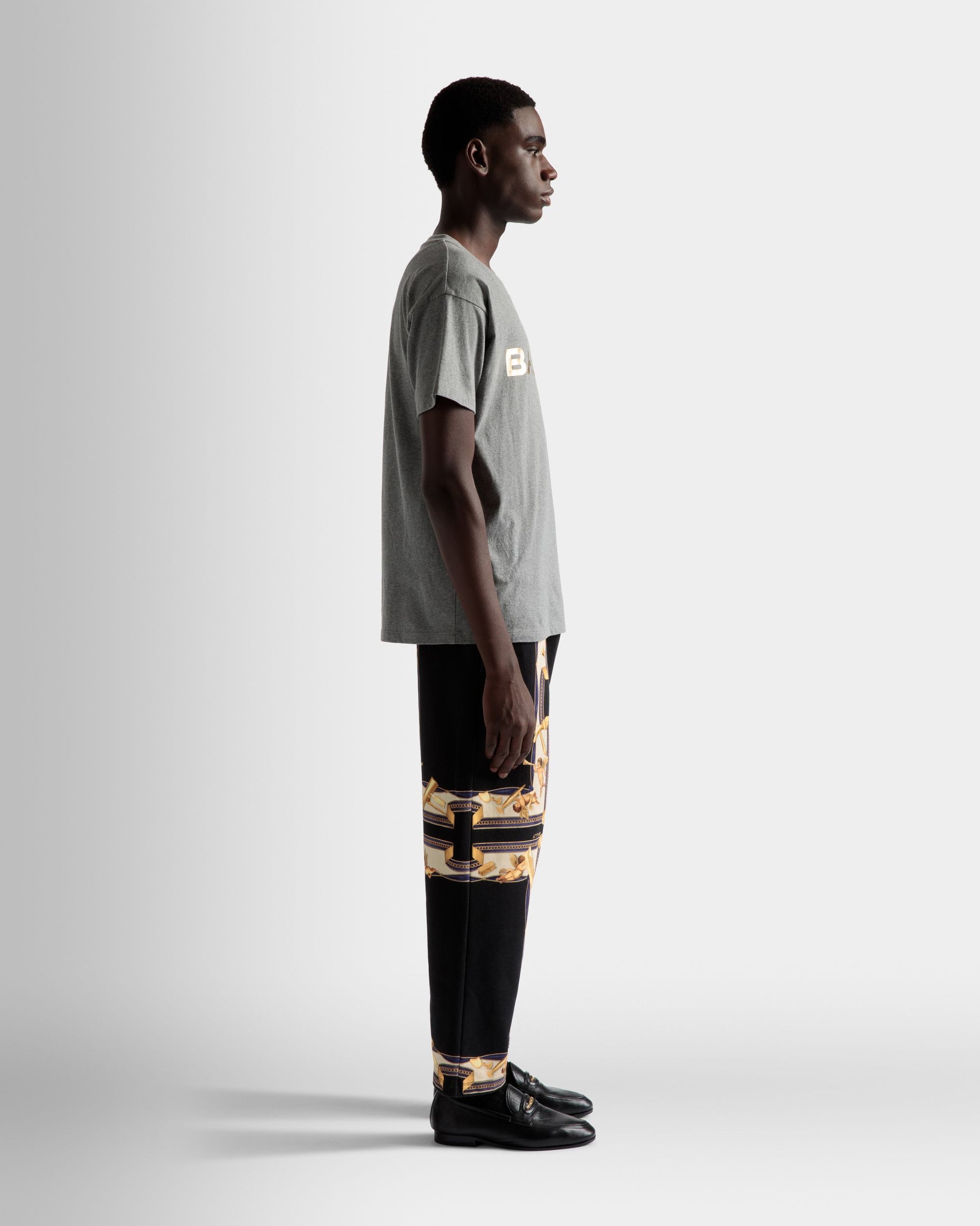 Logo T-Shirt | Men's T-Shirt | Grey Melange Cotton | Bally | On Model 3/4 Front