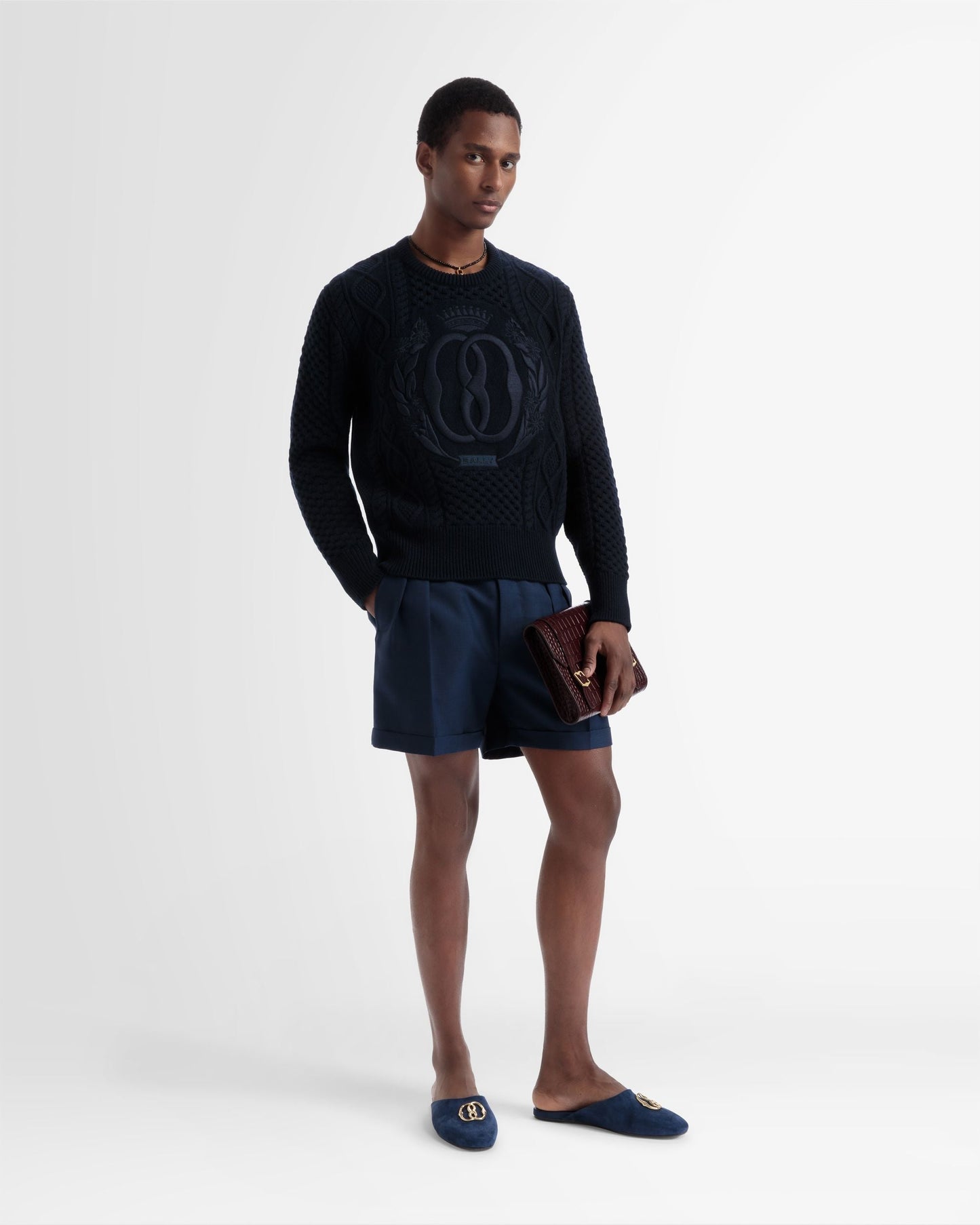 Knitted Crew Neck In Navy Wool