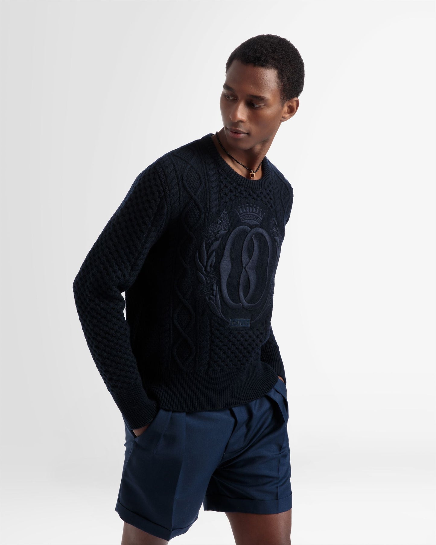 Knitted Crew Neck In Navy Wool