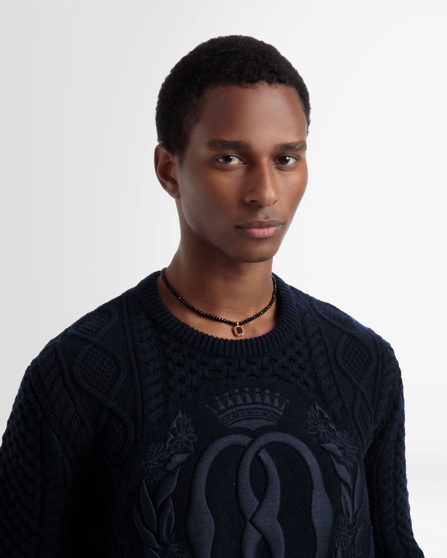 Knitted Crew Neck In Navy Wool