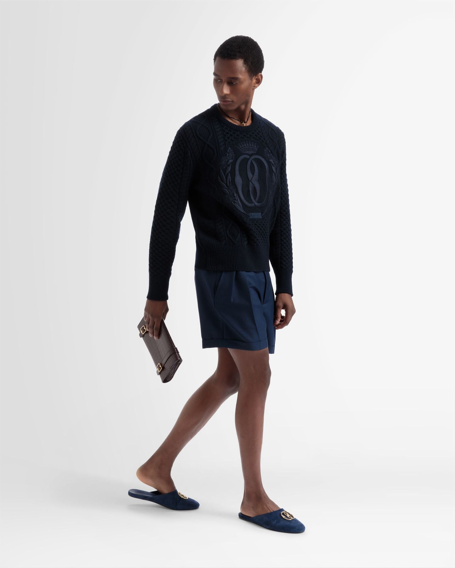 Knitted Crew Neck In Navy Wool