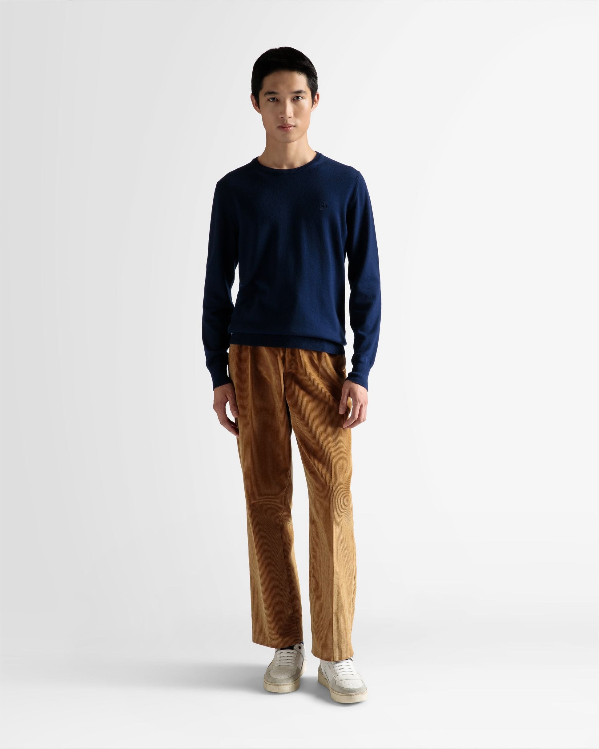 Wool Sweater | Men's Crew Neck Sweater | Marine Wool | Bally | On Model Front
