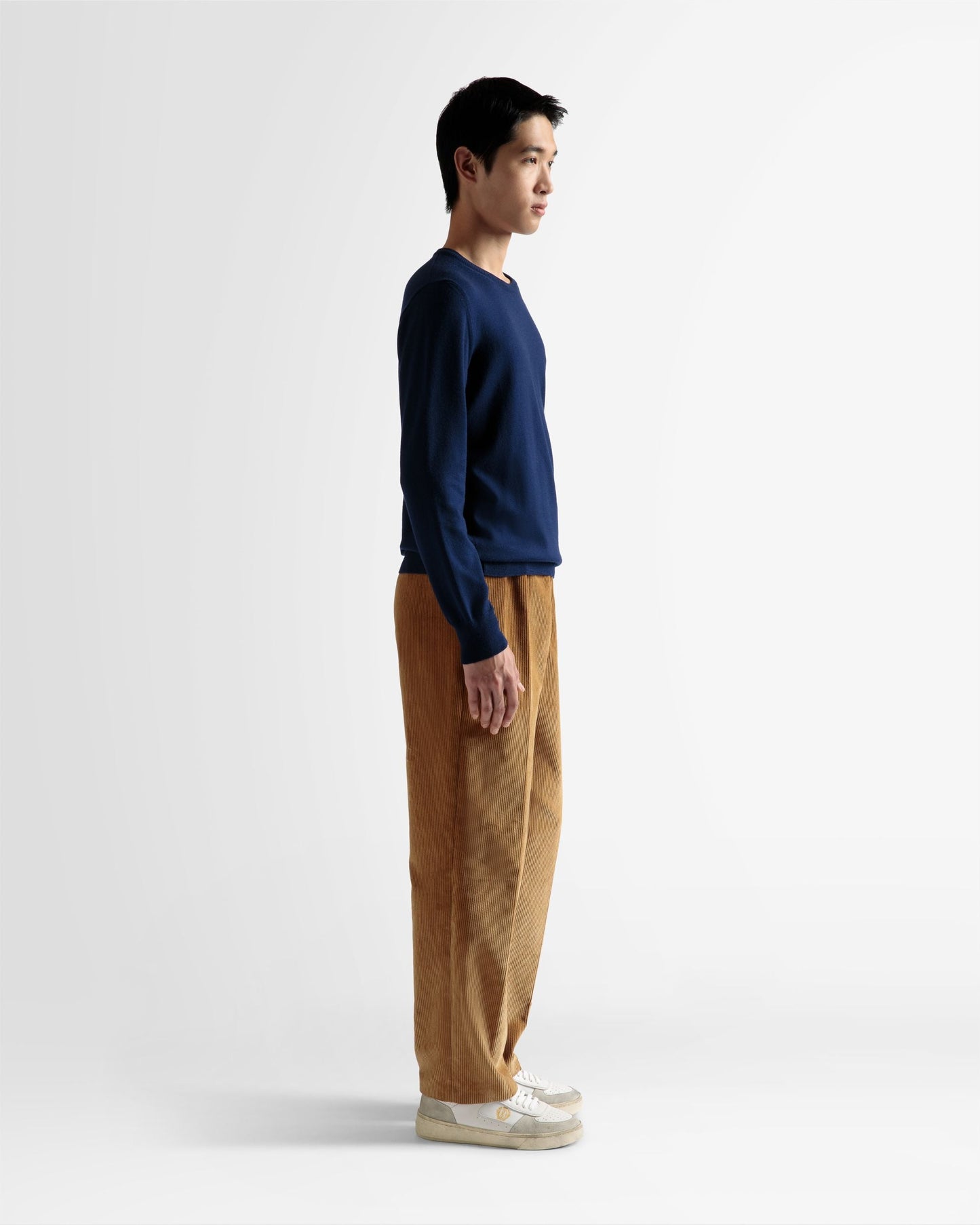 Wool Sweater | Men's Crew Neck Sweater | Marine Wool | Bally | On Model 3/4 Front