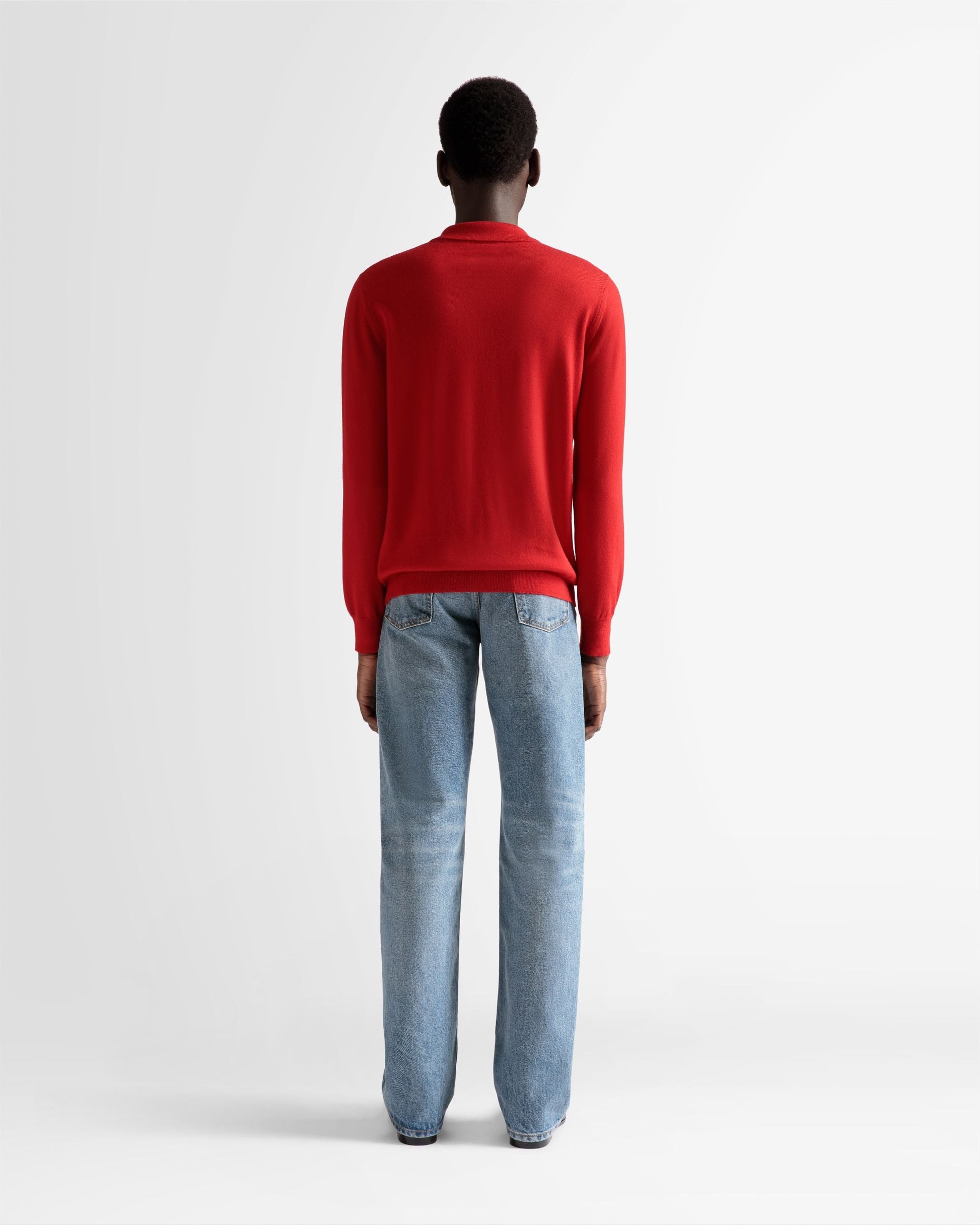 Long Sleeve Polo | Men's Polo Shirt | Deep Ruby Wool | Bally | On Model Back