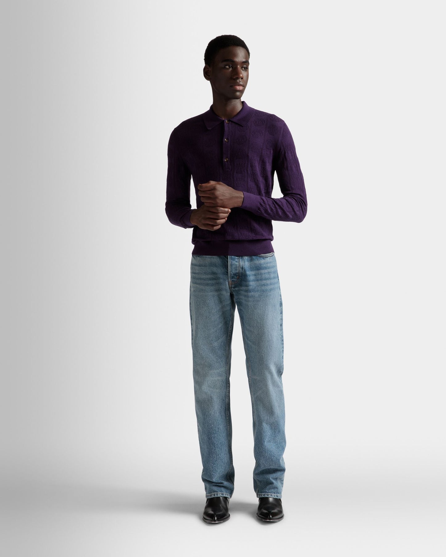 Long Sleeve Polo | Men's Polo Shirt | Orchid Wool | Bally | On Model Front