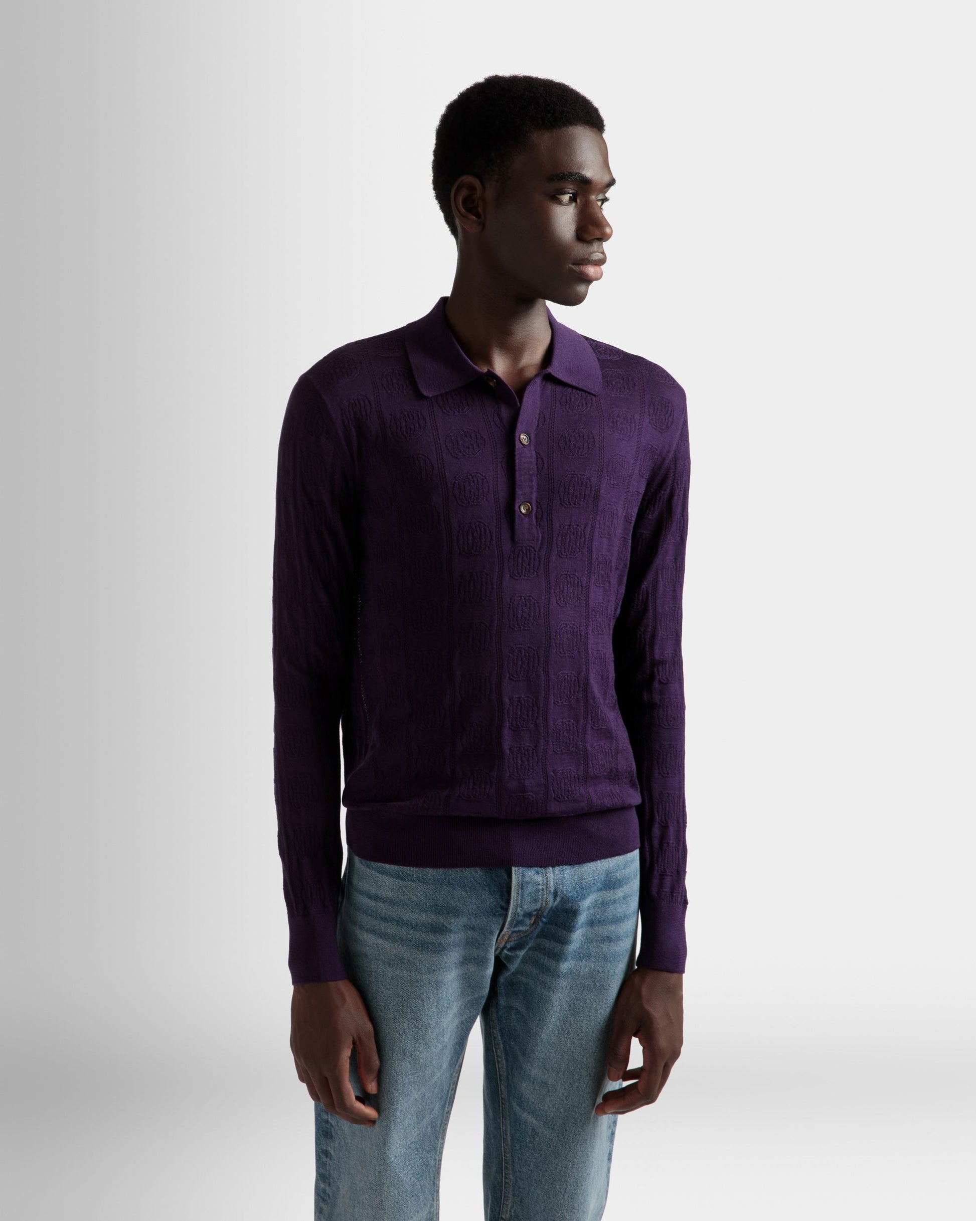 Long Sleeve Polo | Men's Polo Shirt | Orchid Wool | Bally | On Model Close Up