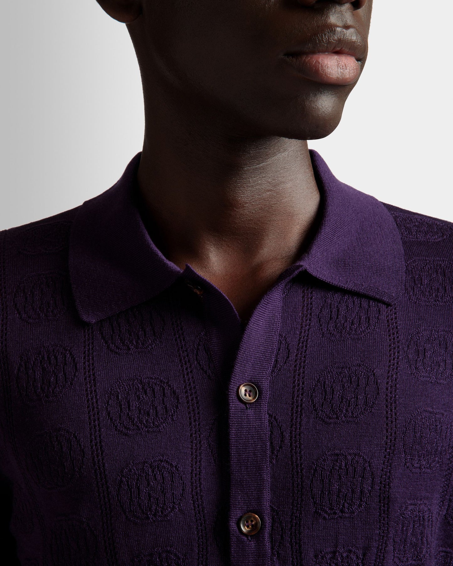 Long Sleeve Polo | Men's Polo Shirt | Orchid Wool | Bally | On Model Detail