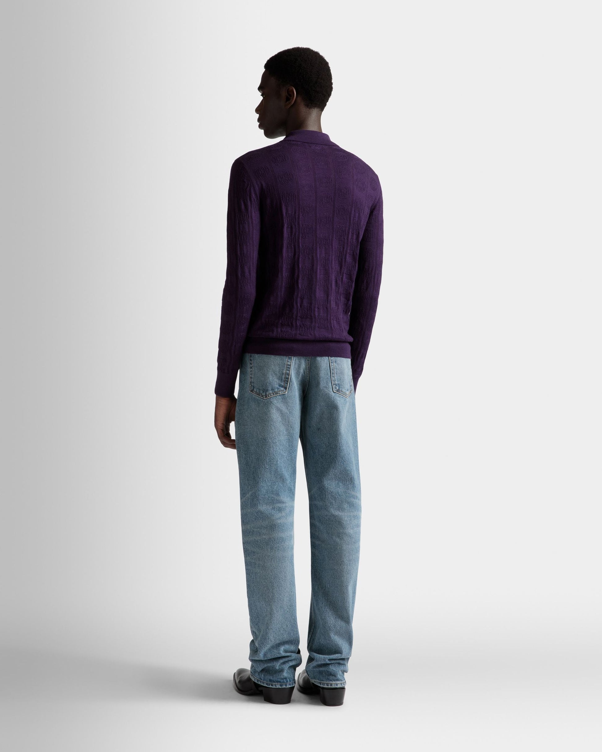 Long Sleeve Polo | Men's Polo Shirt | Orchid Wool | Bally | On Model Back