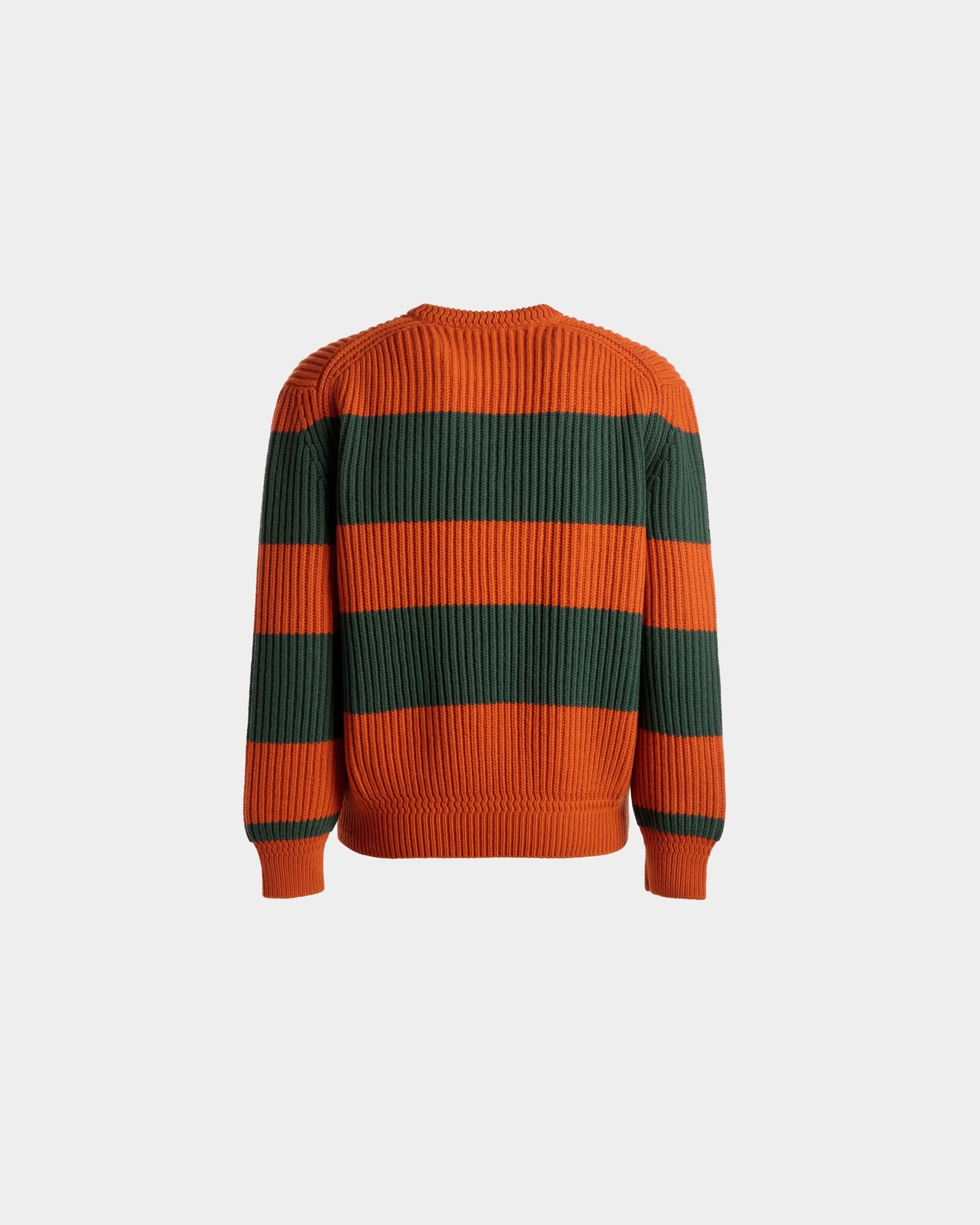 Striped Crew Neck Sweater | Men's Sweater | Orange And Kelly Green Wool | Bally | Still Life Back