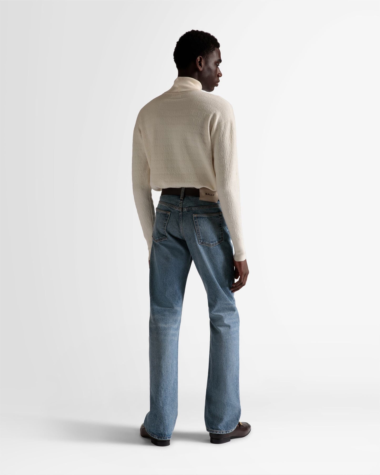 Roll Neck Sweater | Men's Sweater | Bone Wool | Bally | On Model Detail