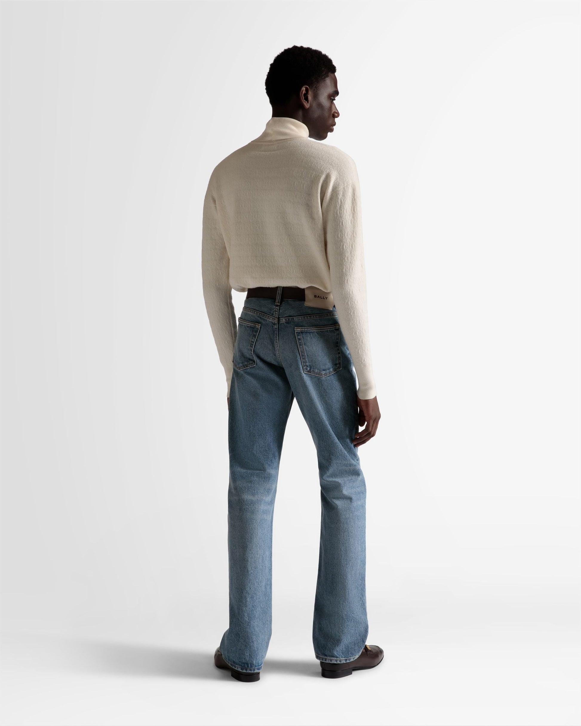 Roll Neck Sweater | Men's Sweater | Bone Wool | Bally | On Model Detail