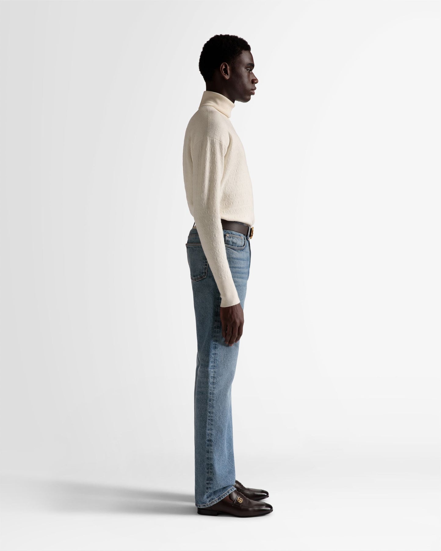 Roll Neck Sweater | Men's Sweater | Bone Wool | Bally | On Model 3/4 Front