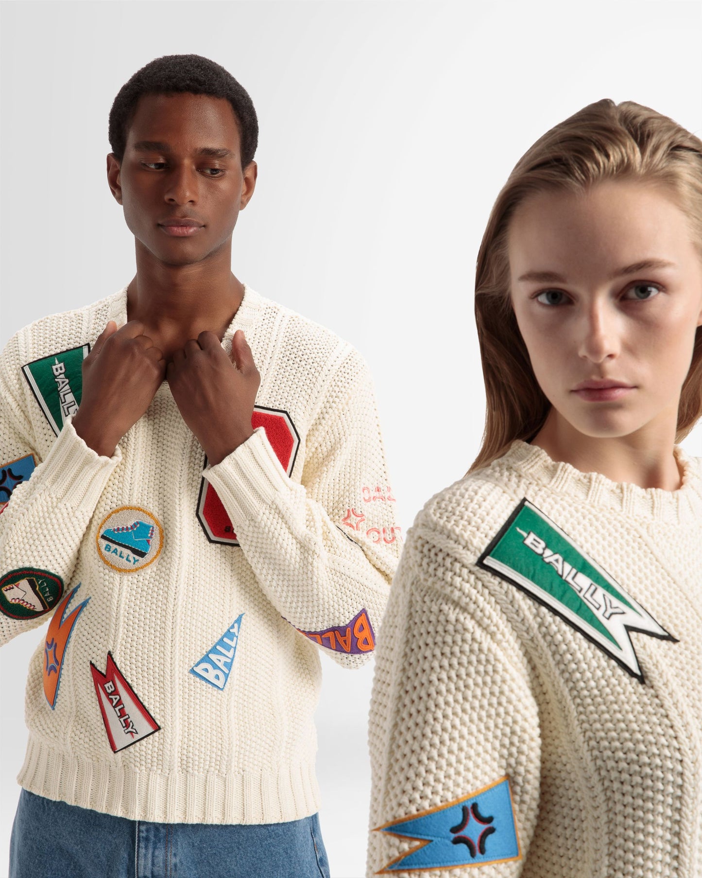 Peak Outlook Crew Neck Sweater In Bone Cotton
