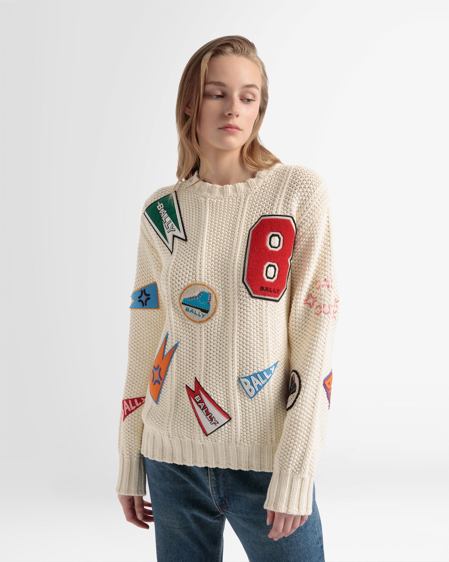 Peak Outlook Crew Neck Sweater In Bone Cotton