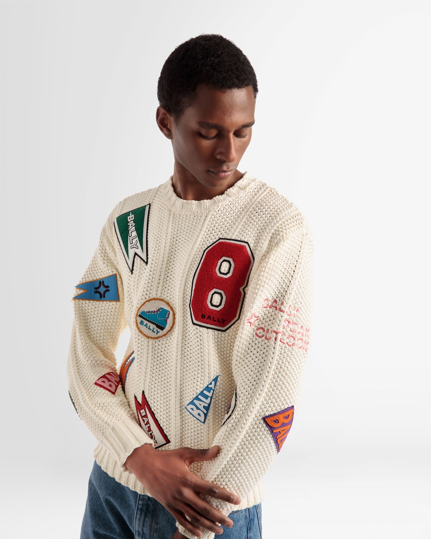 Peak Outlook Crew Neck Sweater In Bone Cotton