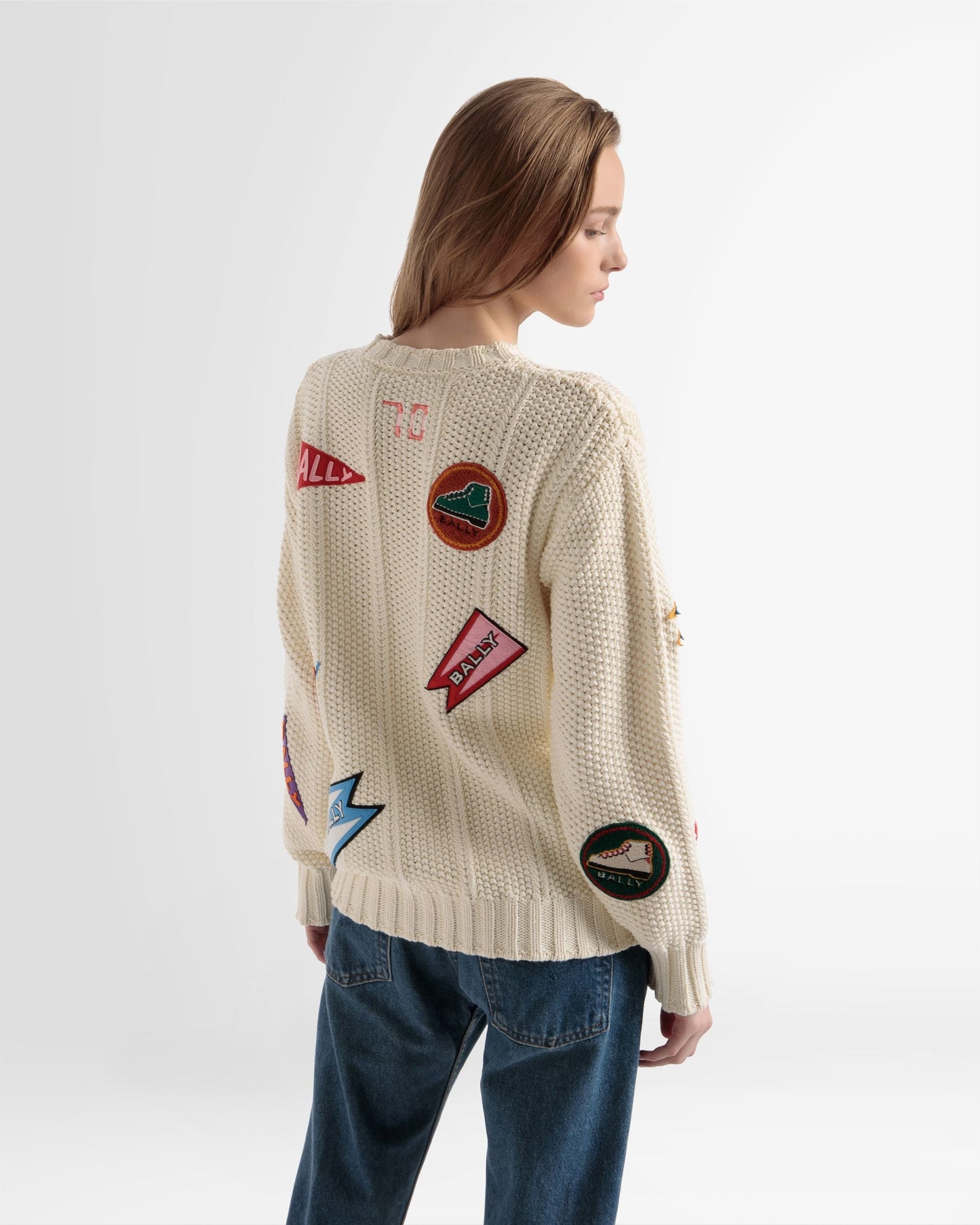 Peak Outlook Crew Neck Sweater In Bone Cotton