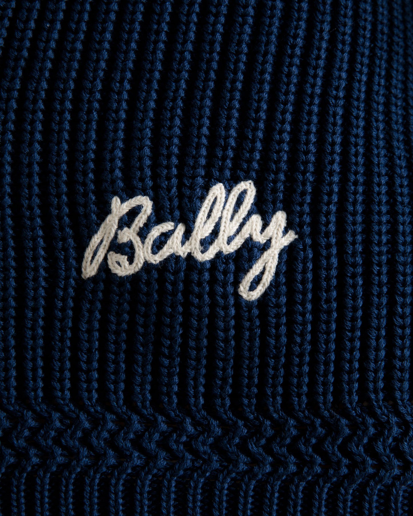 Men's Crewneck Sweater in Blue Cotton | Bally | On Model Detail
