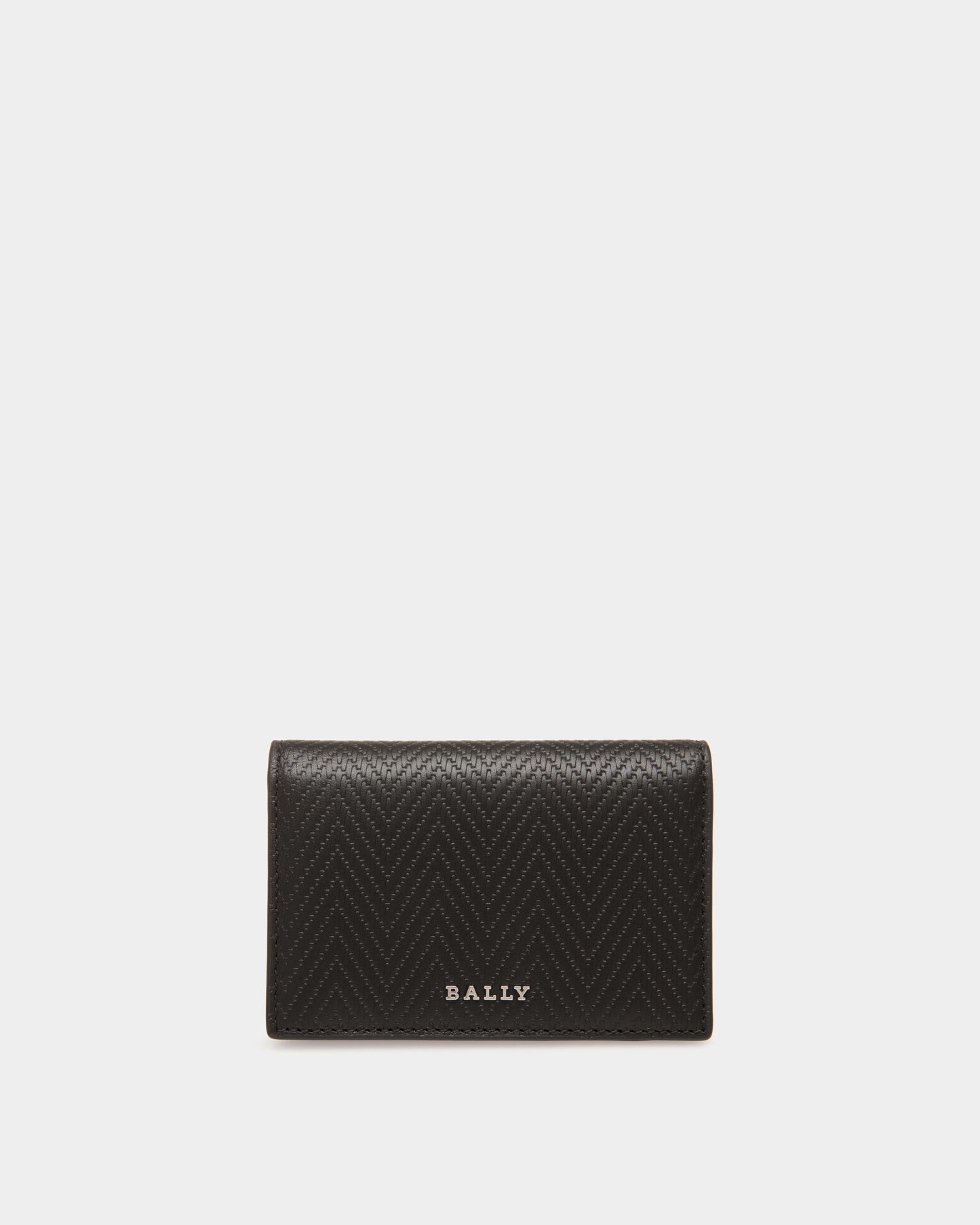 Business Card Holder In Black Embossed Leather