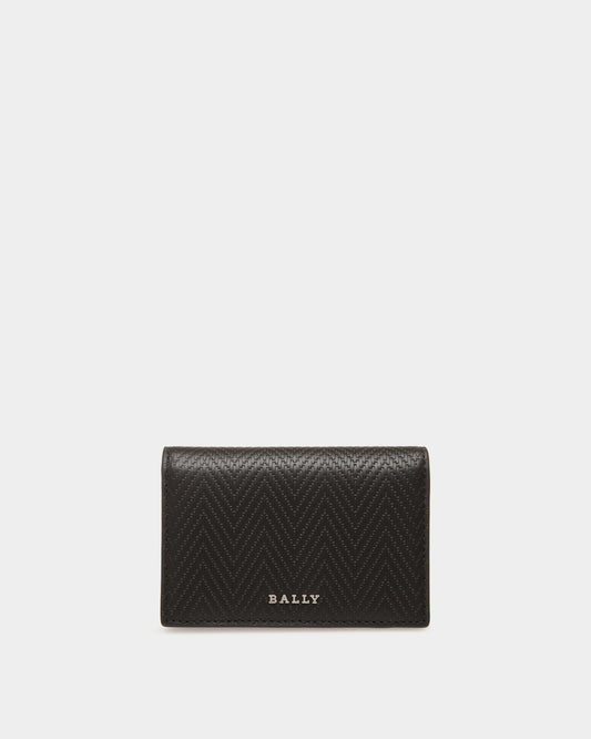 Business Card Holder In Black Embossed Leather