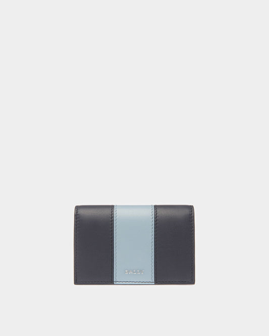 Balee Leather Business Card Holder In Midnight Blue And Light Blue