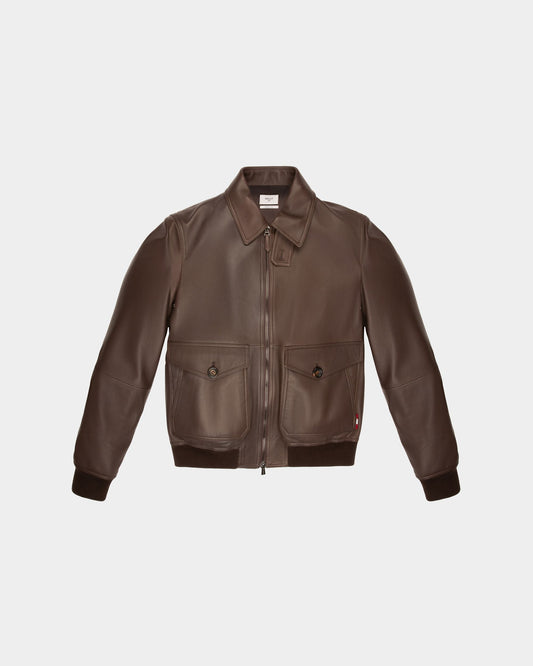 Shirt Collar Jacket Leather Outerwear In Brown