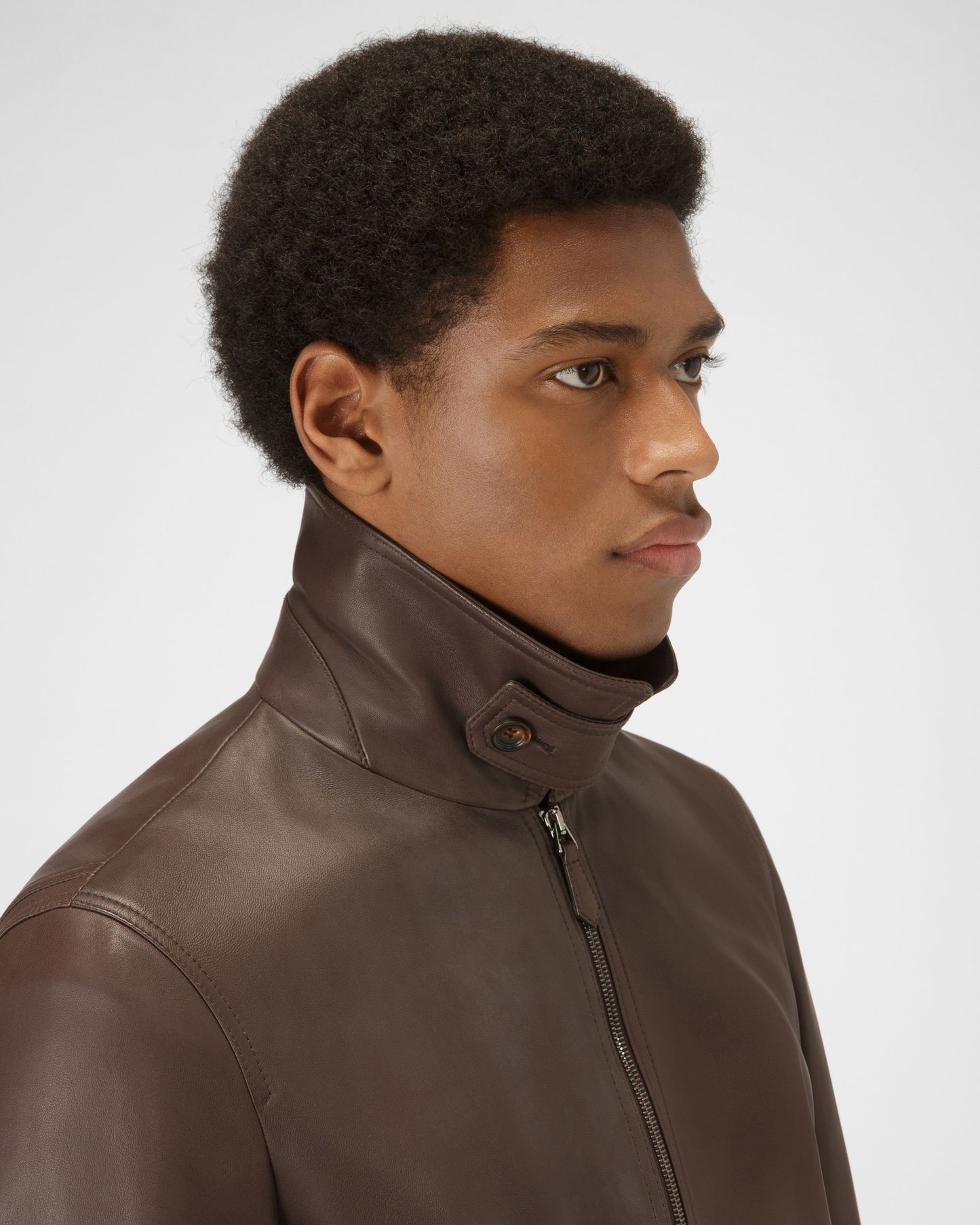 Shirt Collar Jacket Leather Outerwear In Brown