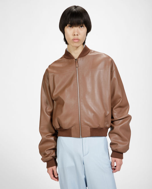 Leather Bomber Jacket In Brown