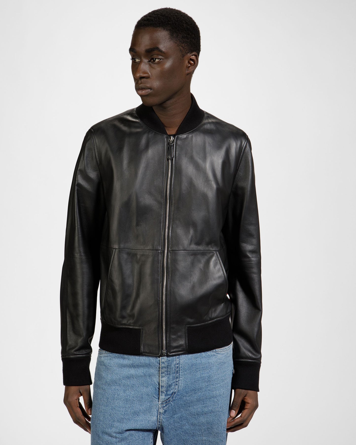 Leather Bomber Jacket In Black