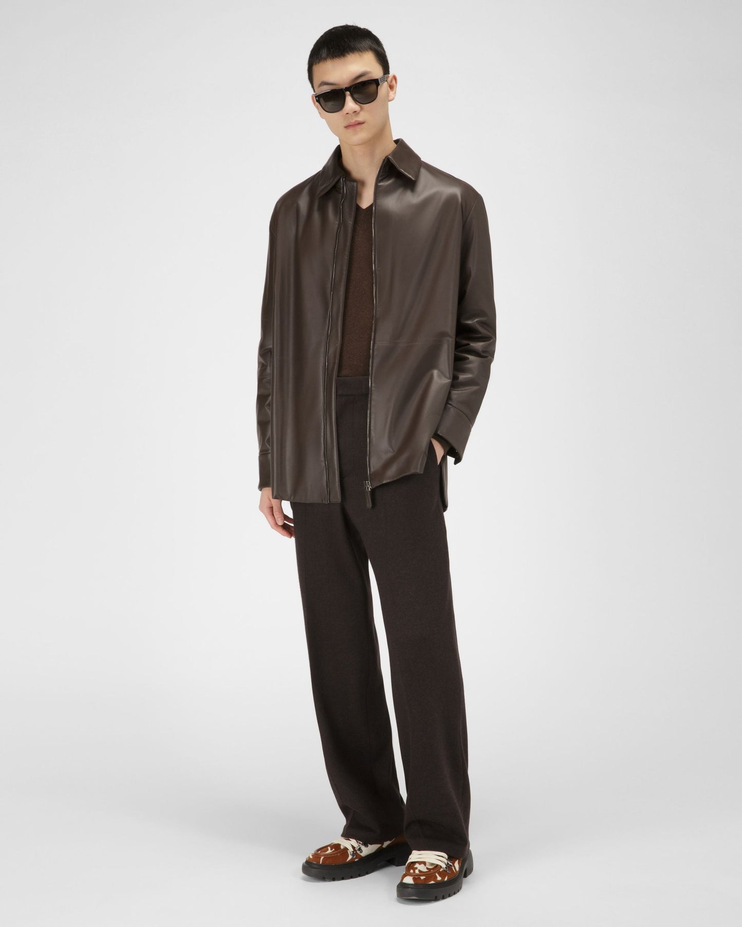 Leather Jacket In Ebony Brown