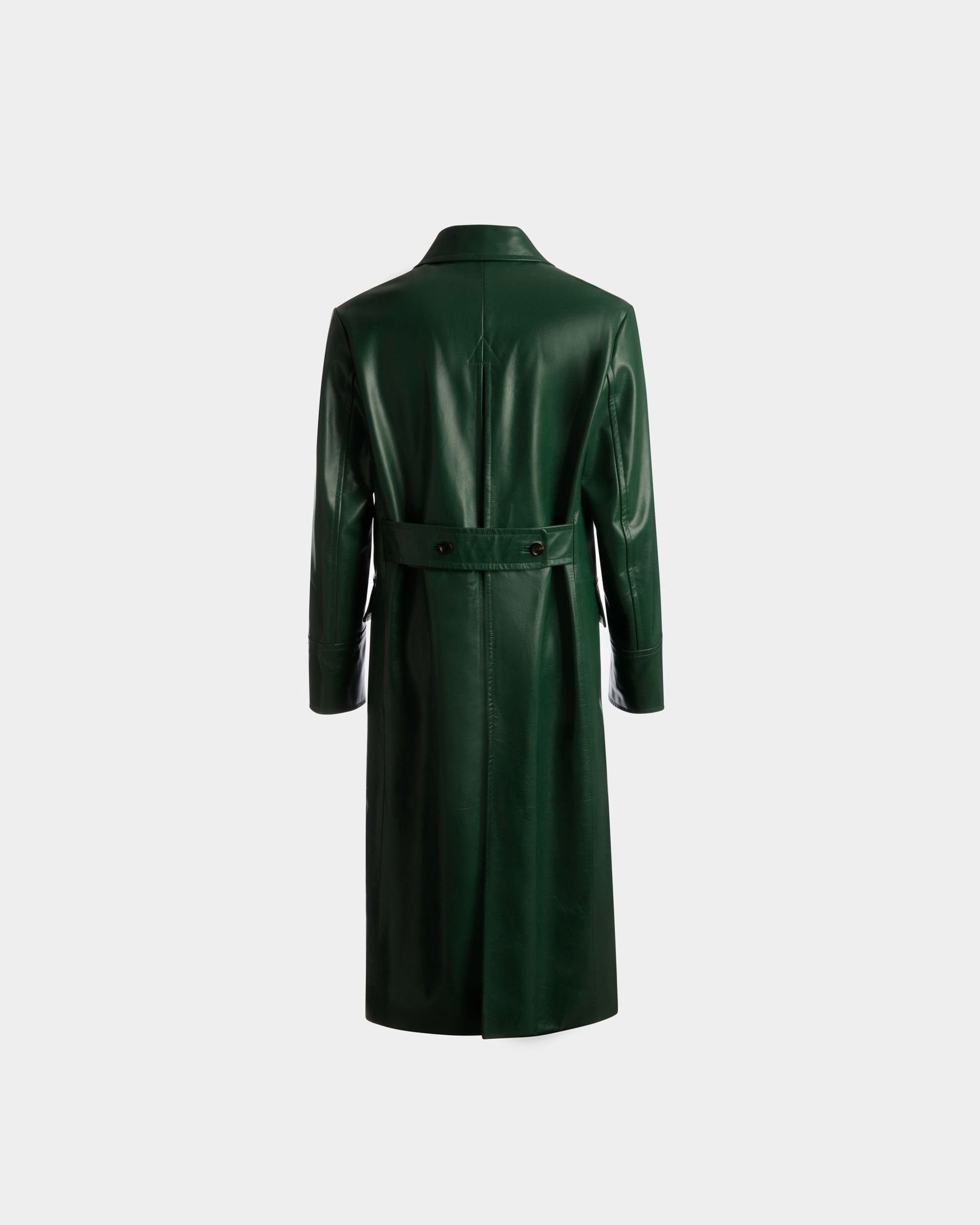 Double Breasted Coat | Men's Outerwear | Kelly Green Leather | Bally | Still Life Back