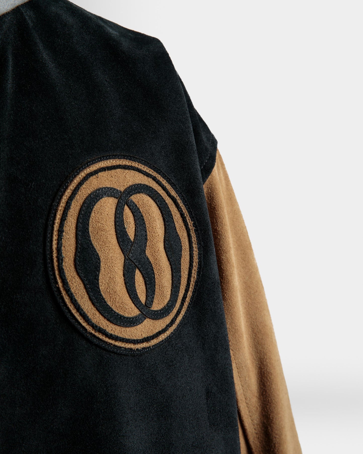 Letterman Jacket |Men's Outerwear | Black And Desert Suede | Bally | On Model Detail