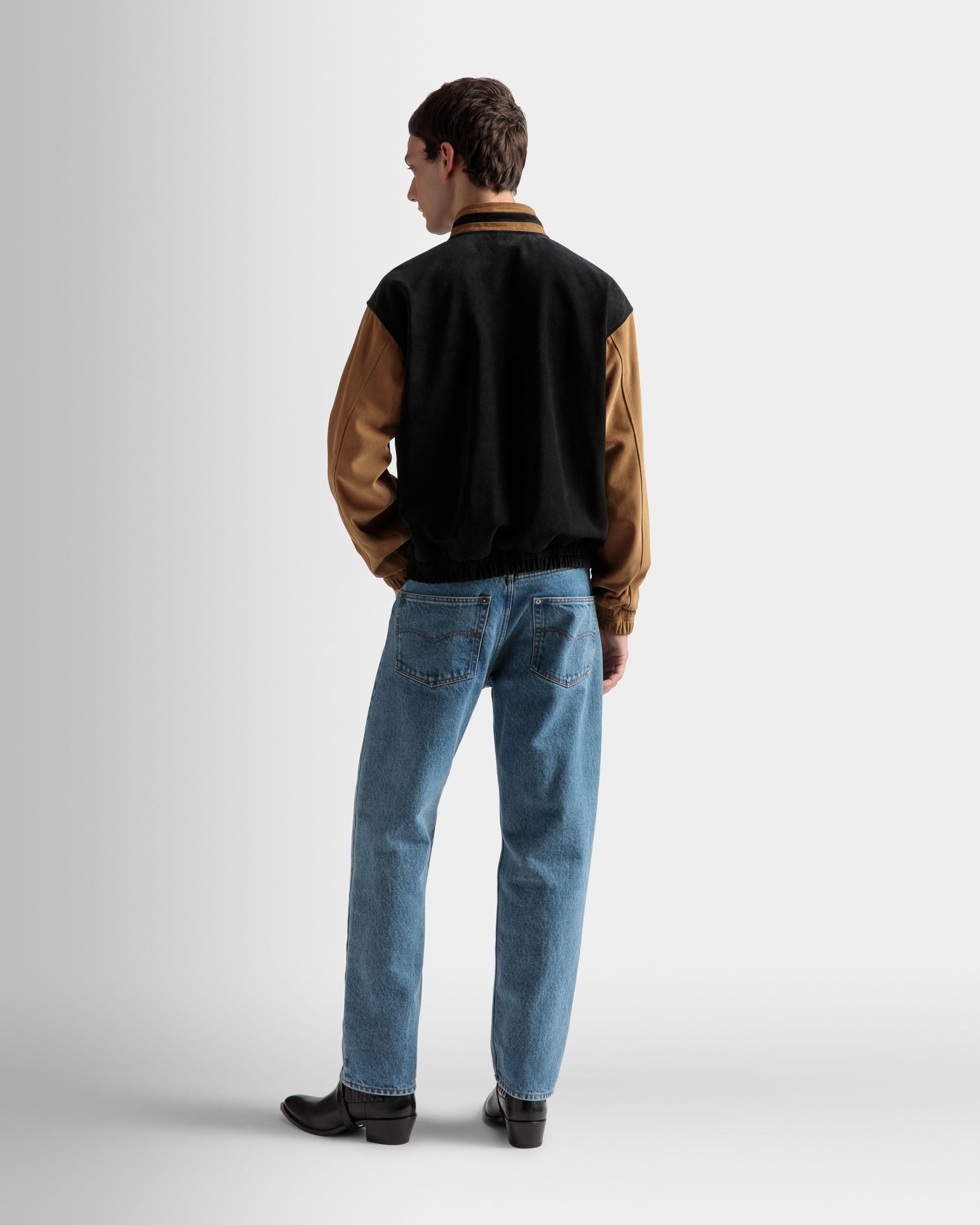 Letterman Jacket |Men's Outerwear | Black And Desert Suede | Bally | On Model Back