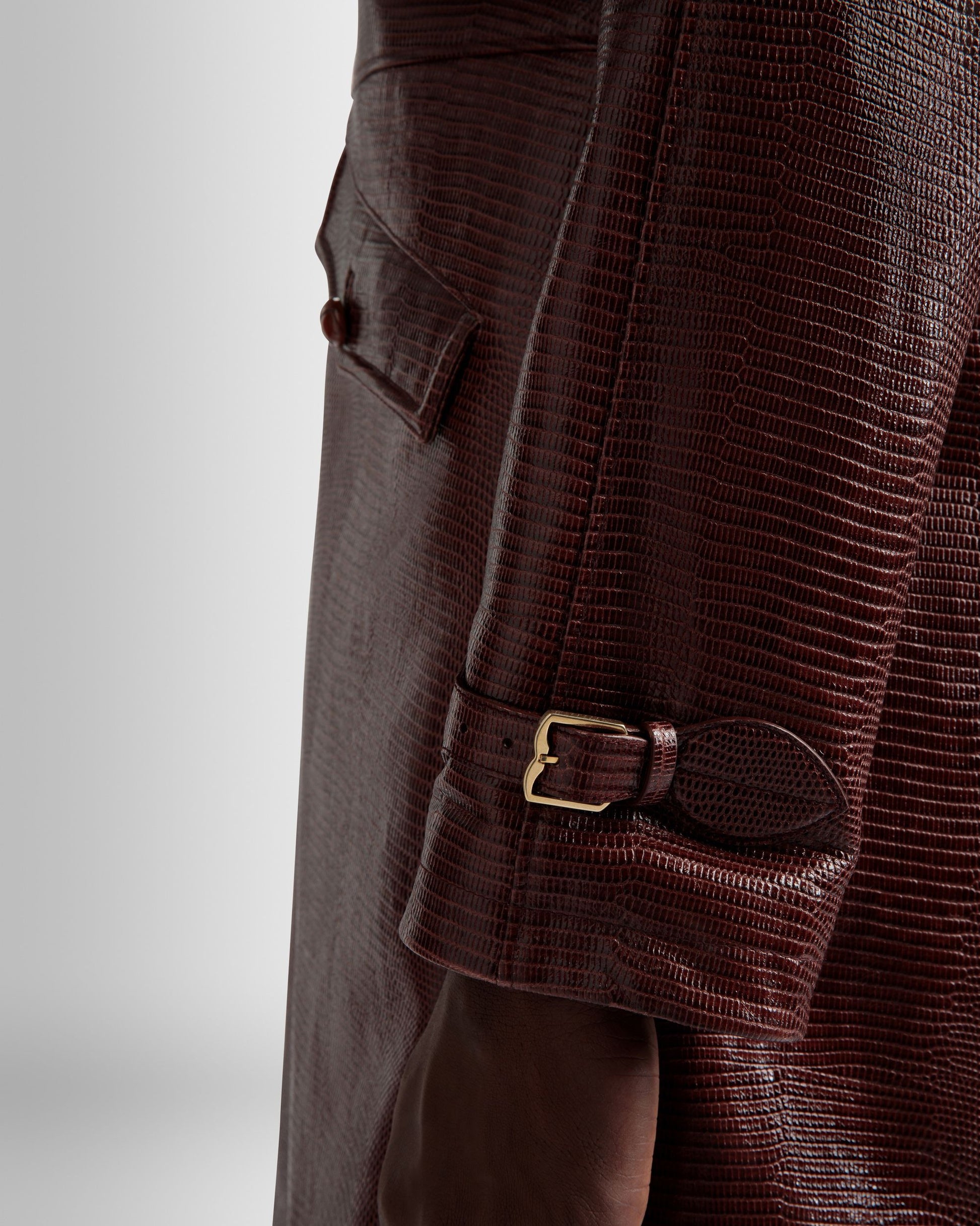 Pea Coat | Men's Coat | Burgundy Leather | Bally | On Model Detail