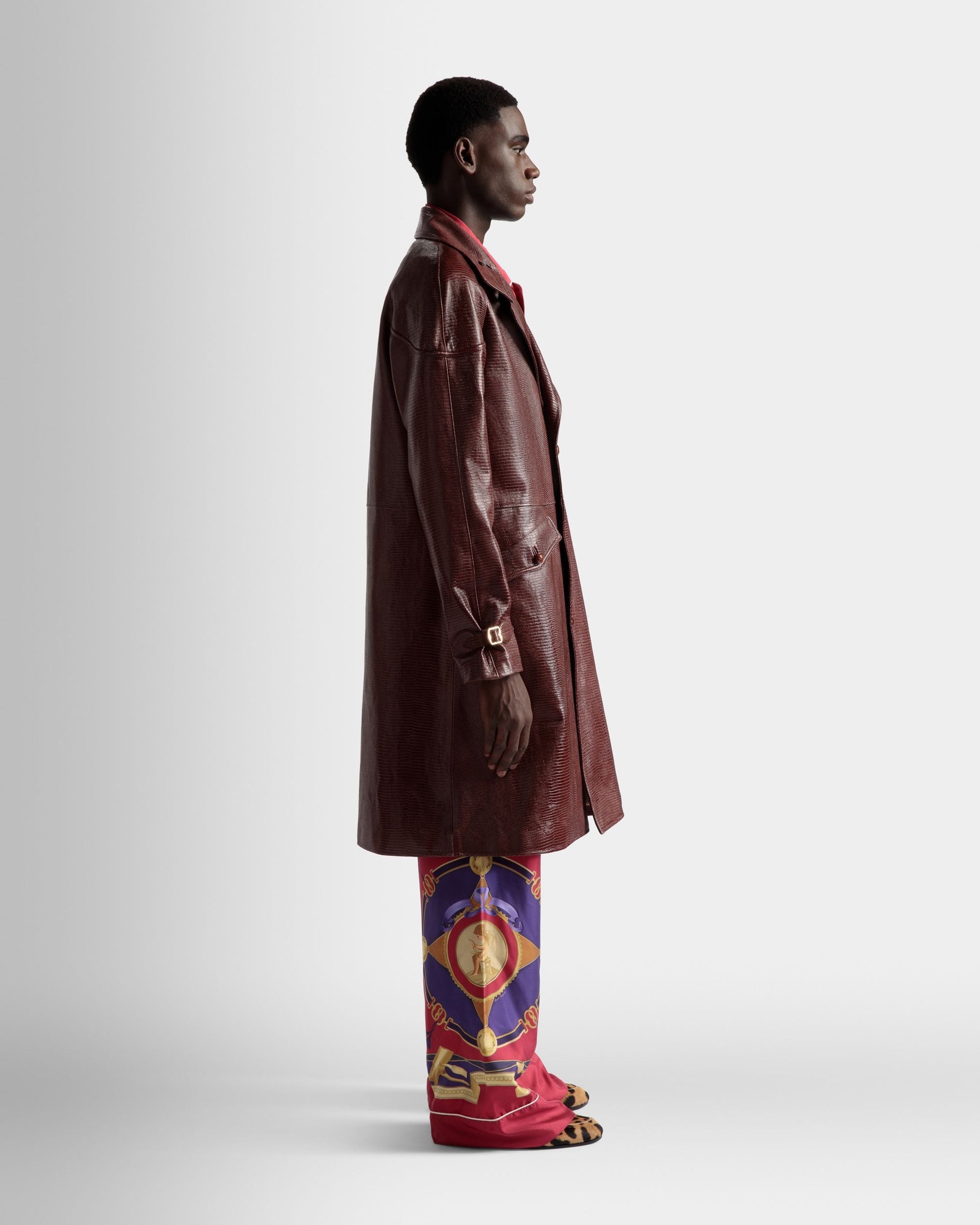 Pea Coat | Men's Coat | Burgundy Leather | Bally | On Model 3/4 Front