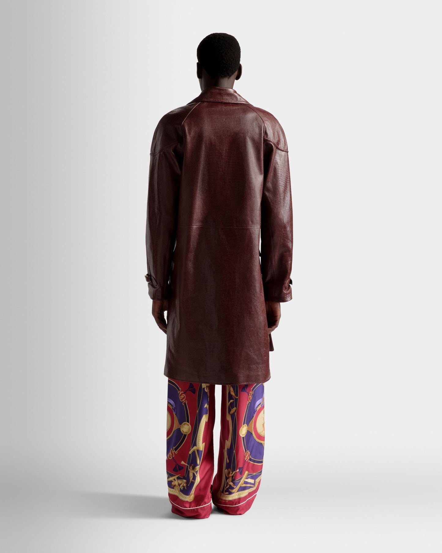 Pea Coat | Men's Coat | Burgundy Leather | Bally | On Model Back