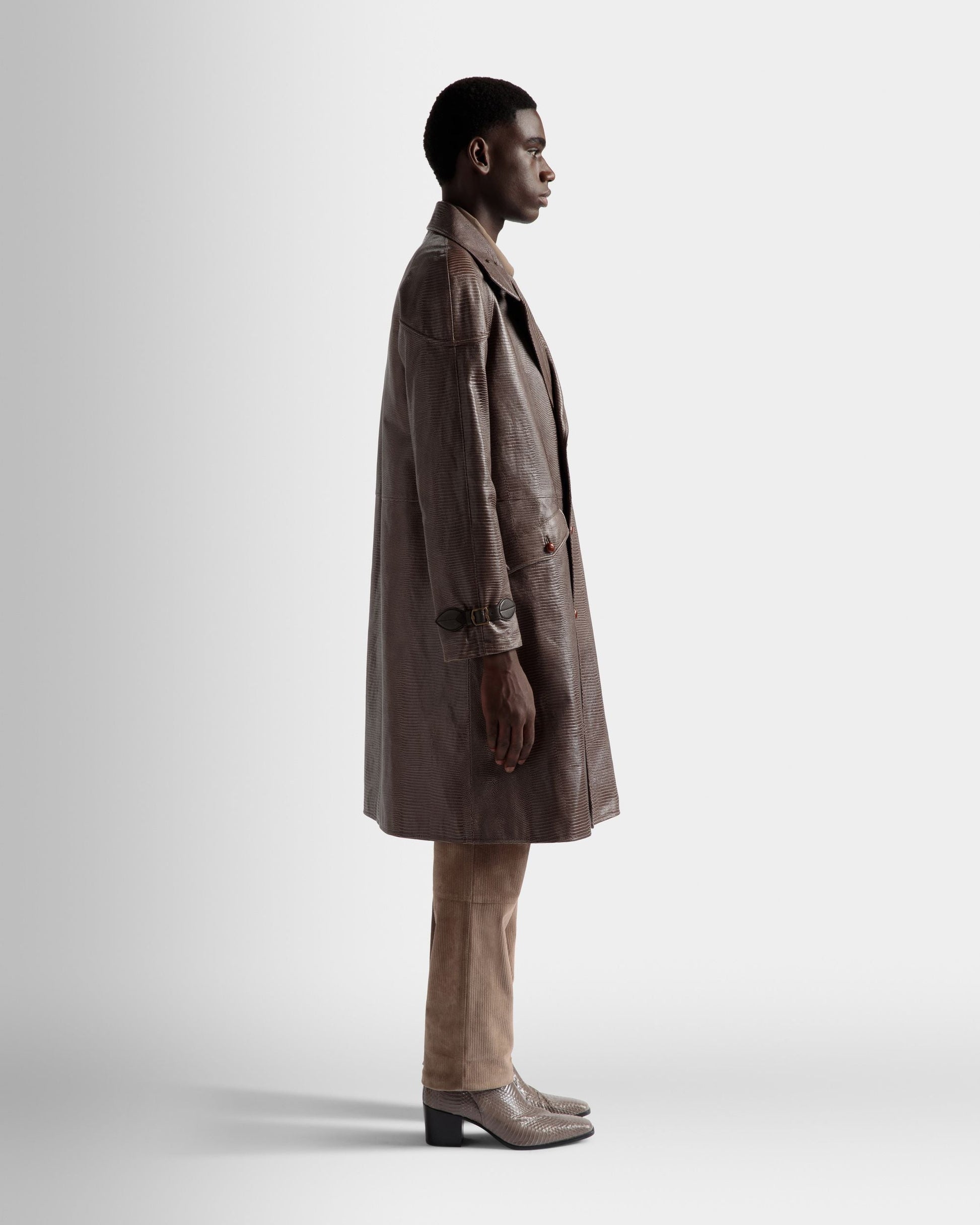 Pea Coat | Men's Coat | Grey Leather | Bally | On Model 3/4 Front